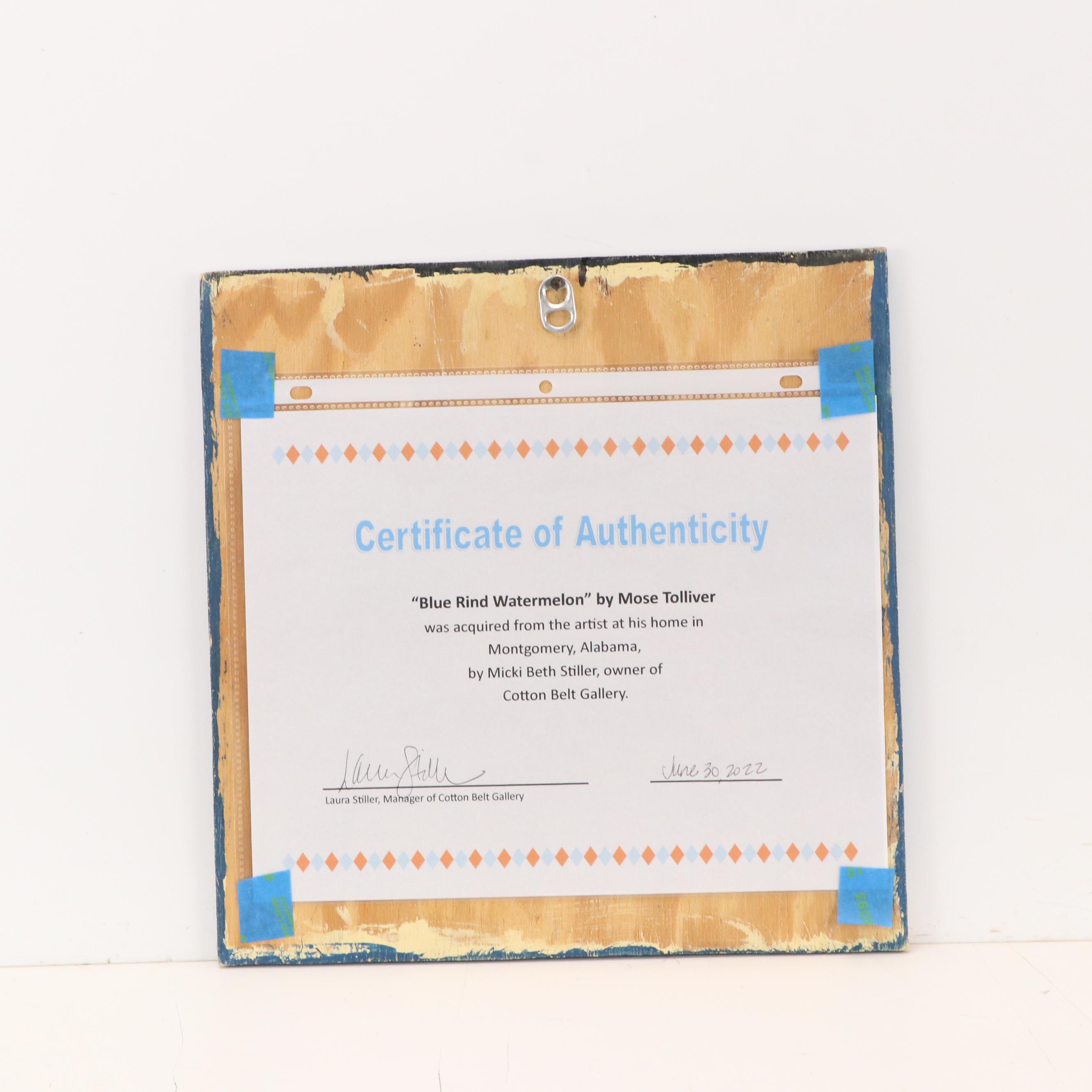 Mose Ernest Tolliver Folk Acrylic Painting "Blue Rind Watermelon," 21st Century