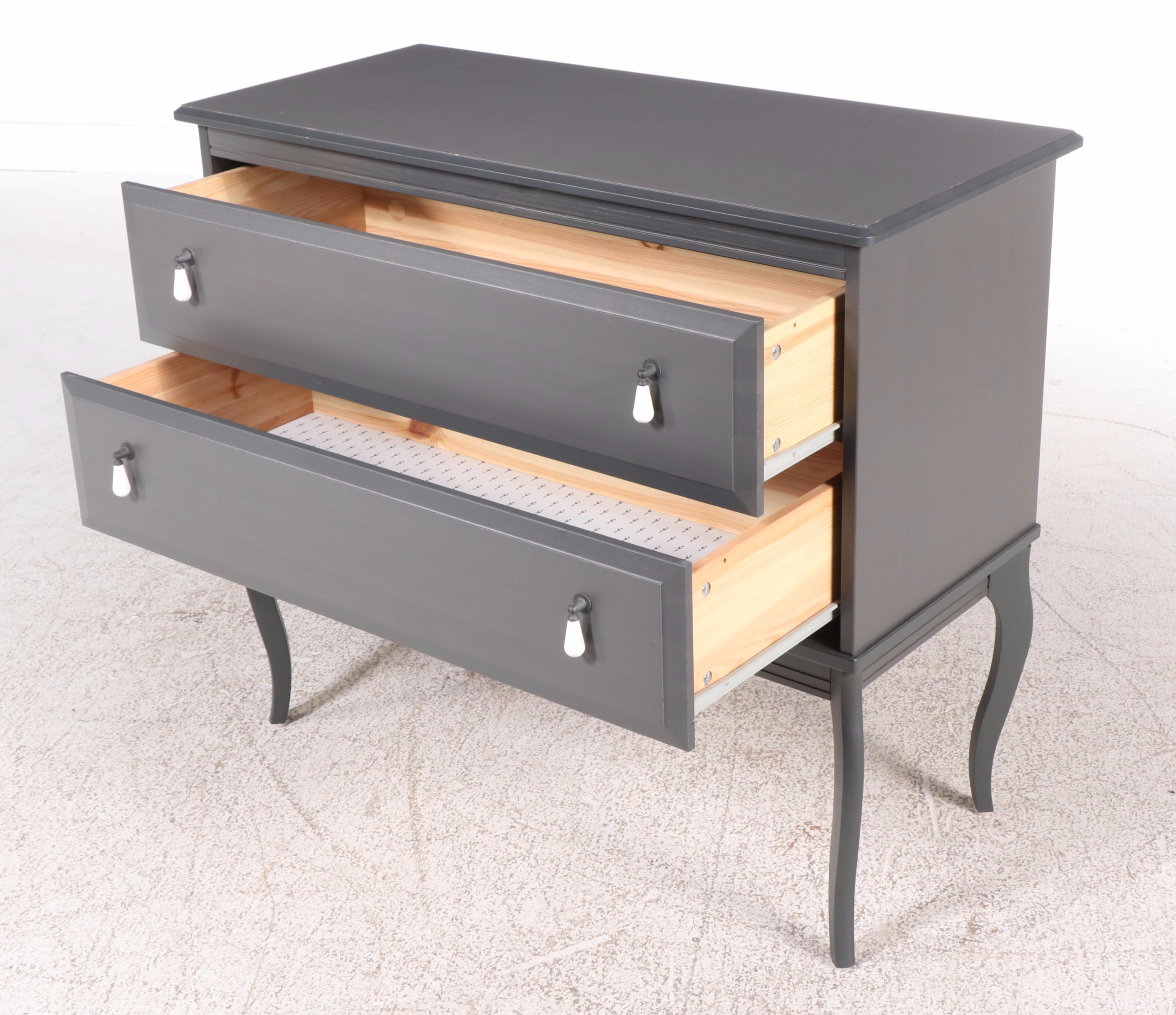 IKEA "Edland" Louis XV Style Grey-Painted Two-Drawer Chest