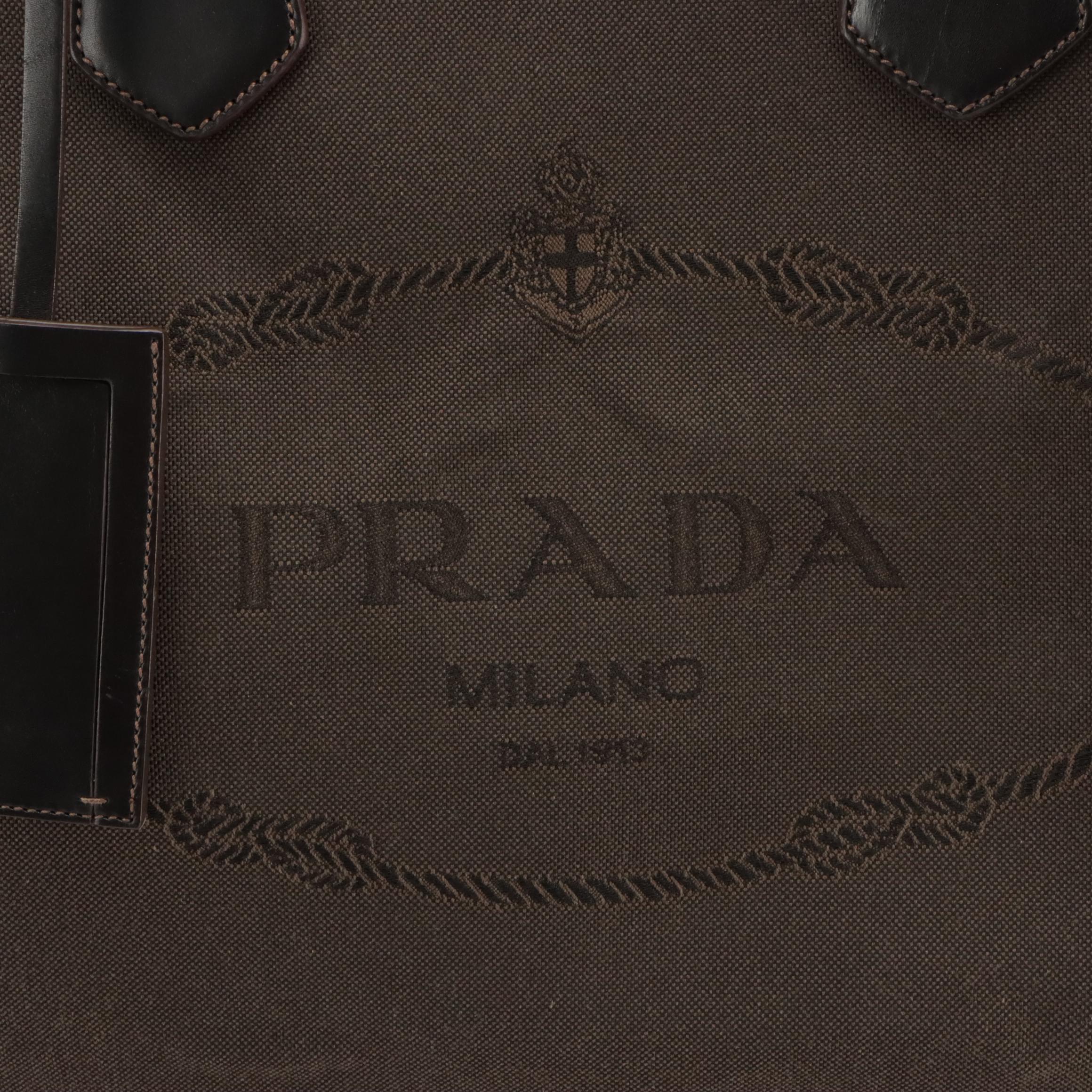 Prada Travel Duffel Suitcase in Monogram Canapa Canvas and Leather