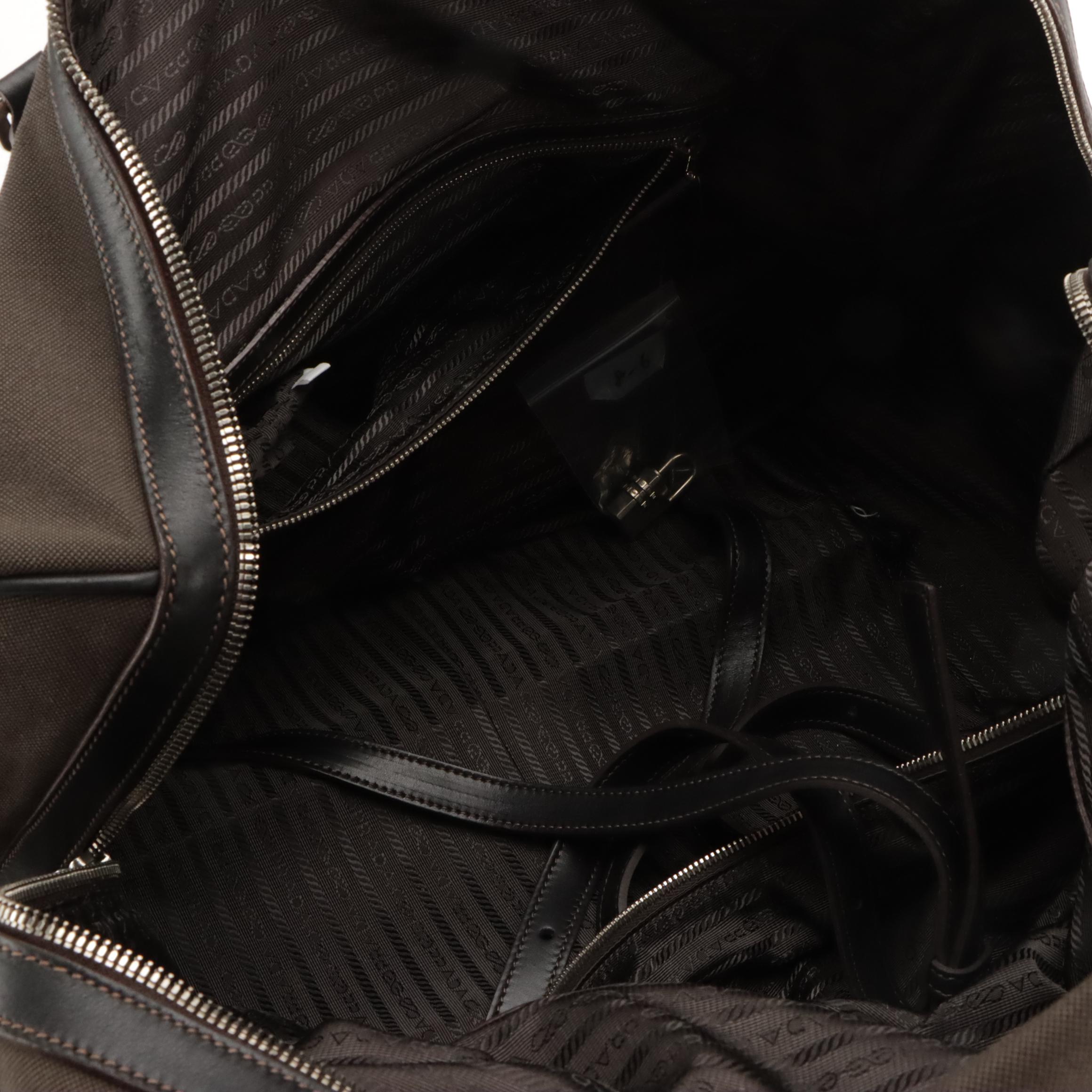 Prada Travel Duffel Suitcase in Monogram Canapa Canvas and Leather