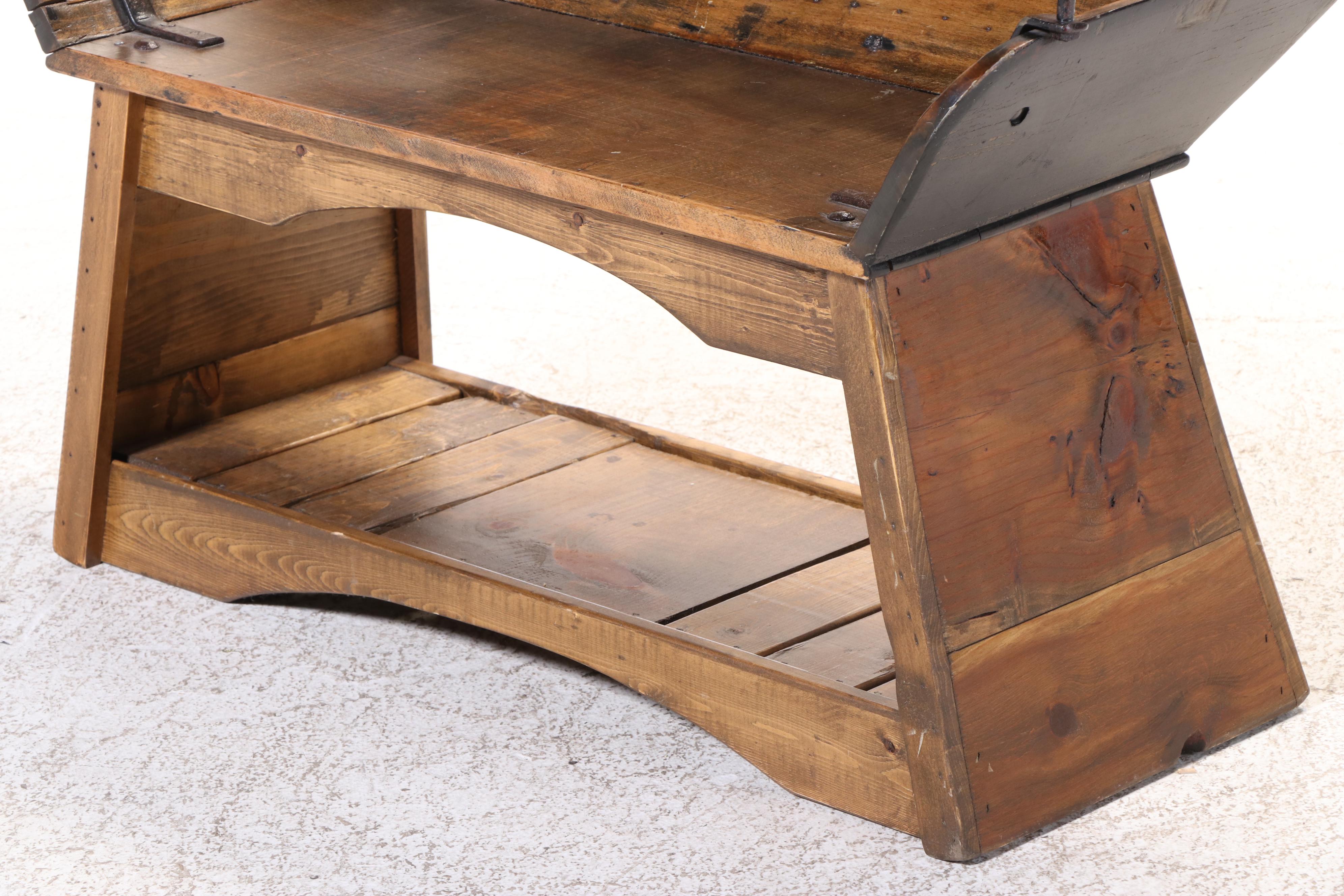 American Iron-Mounted Poplar and Pine Buggy Seat Bench, Adapted