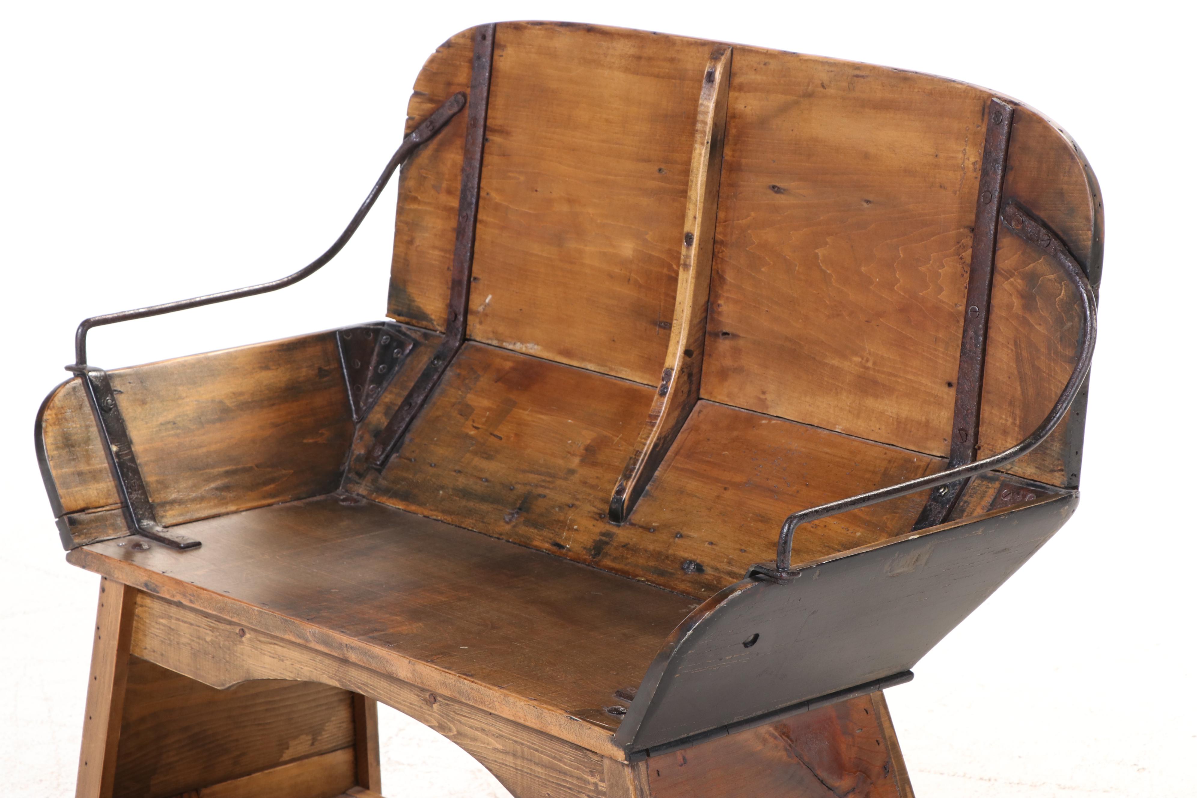 American Iron-Mounted Poplar and Pine Buggy Seat Bench, Adapted