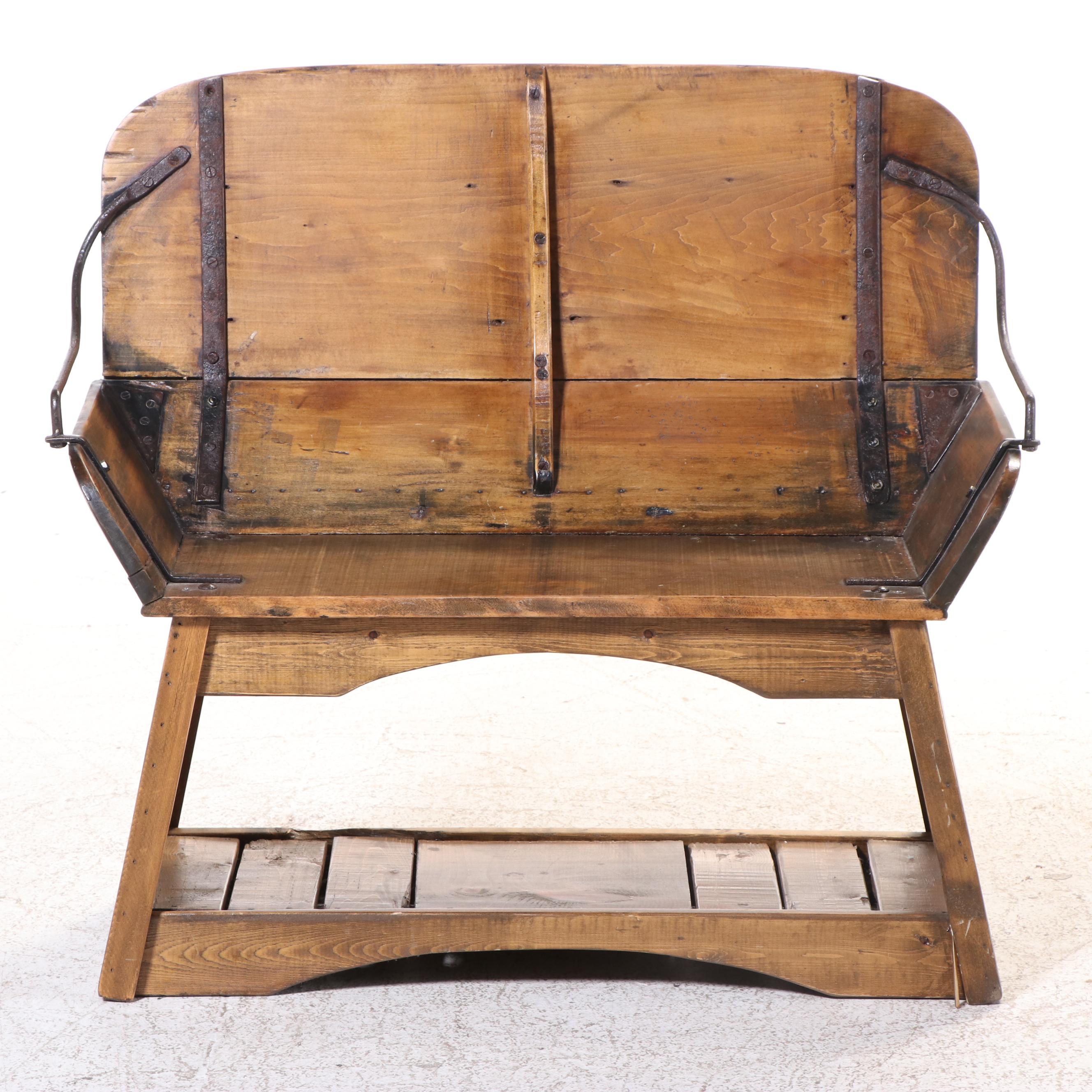 American Iron-Mounted Poplar and Pine Buggy Seat Bench, Adapted