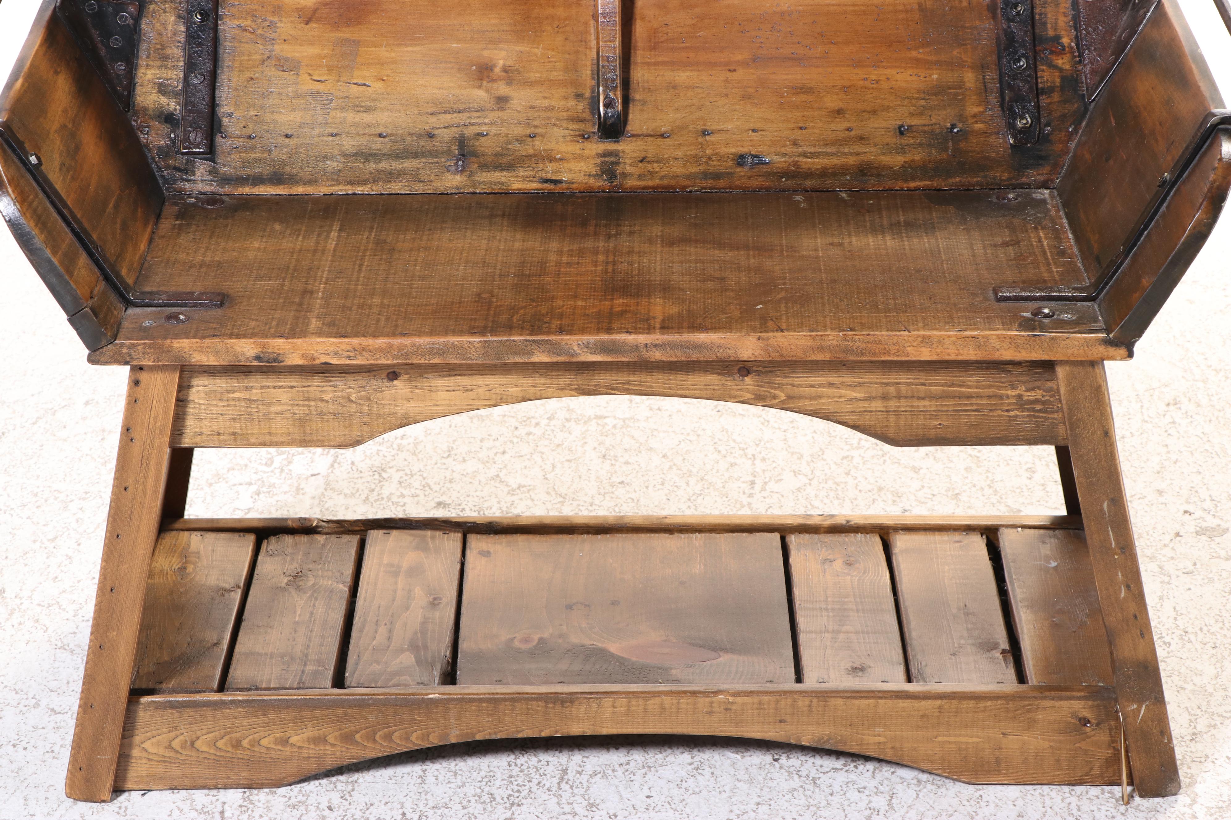 American Iron-Mounted Poplar and Pine Buggy Seat Bench, Adapted