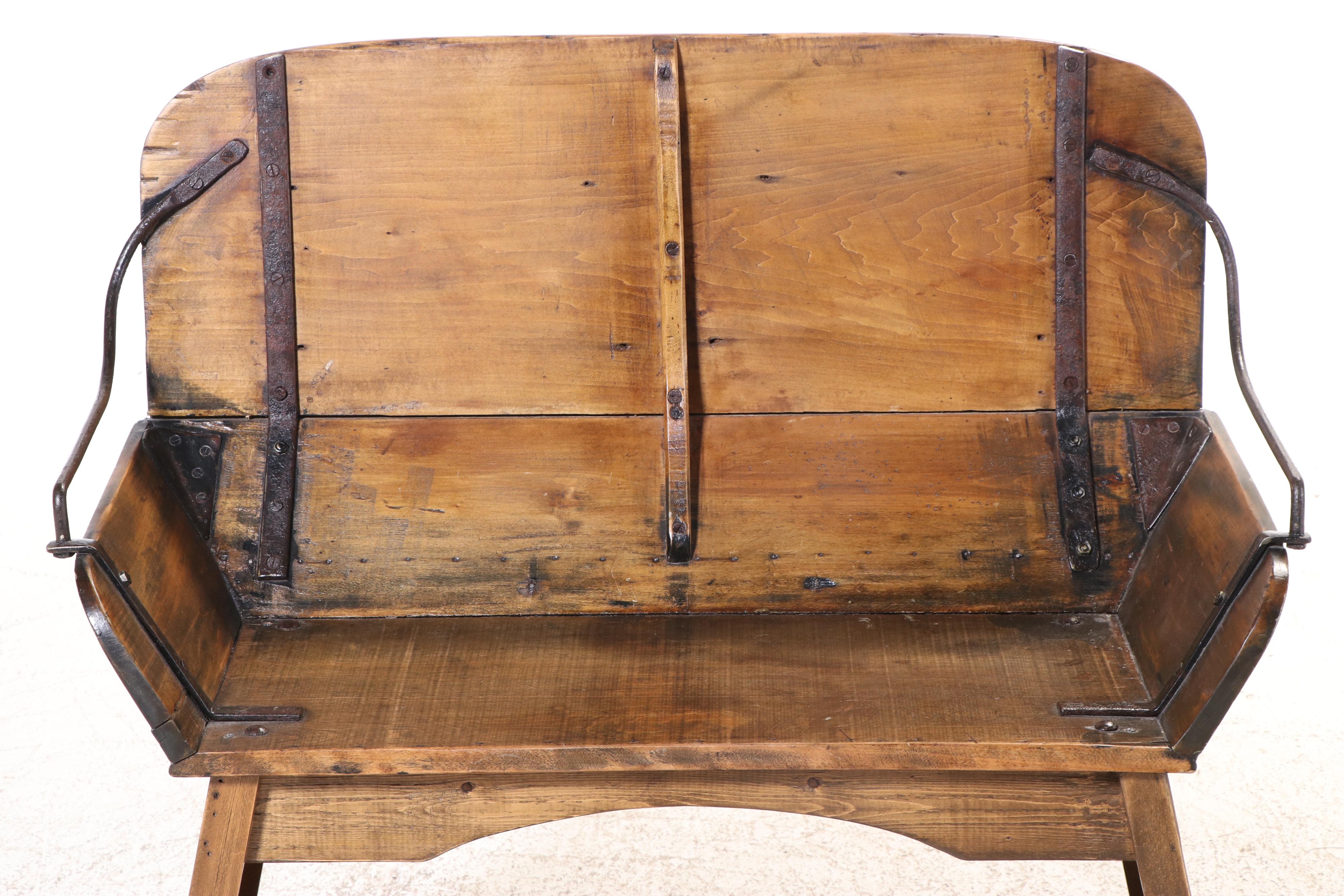 American Iron-Mounted Poplar and Pine Buggy Seat Bench, Adapted