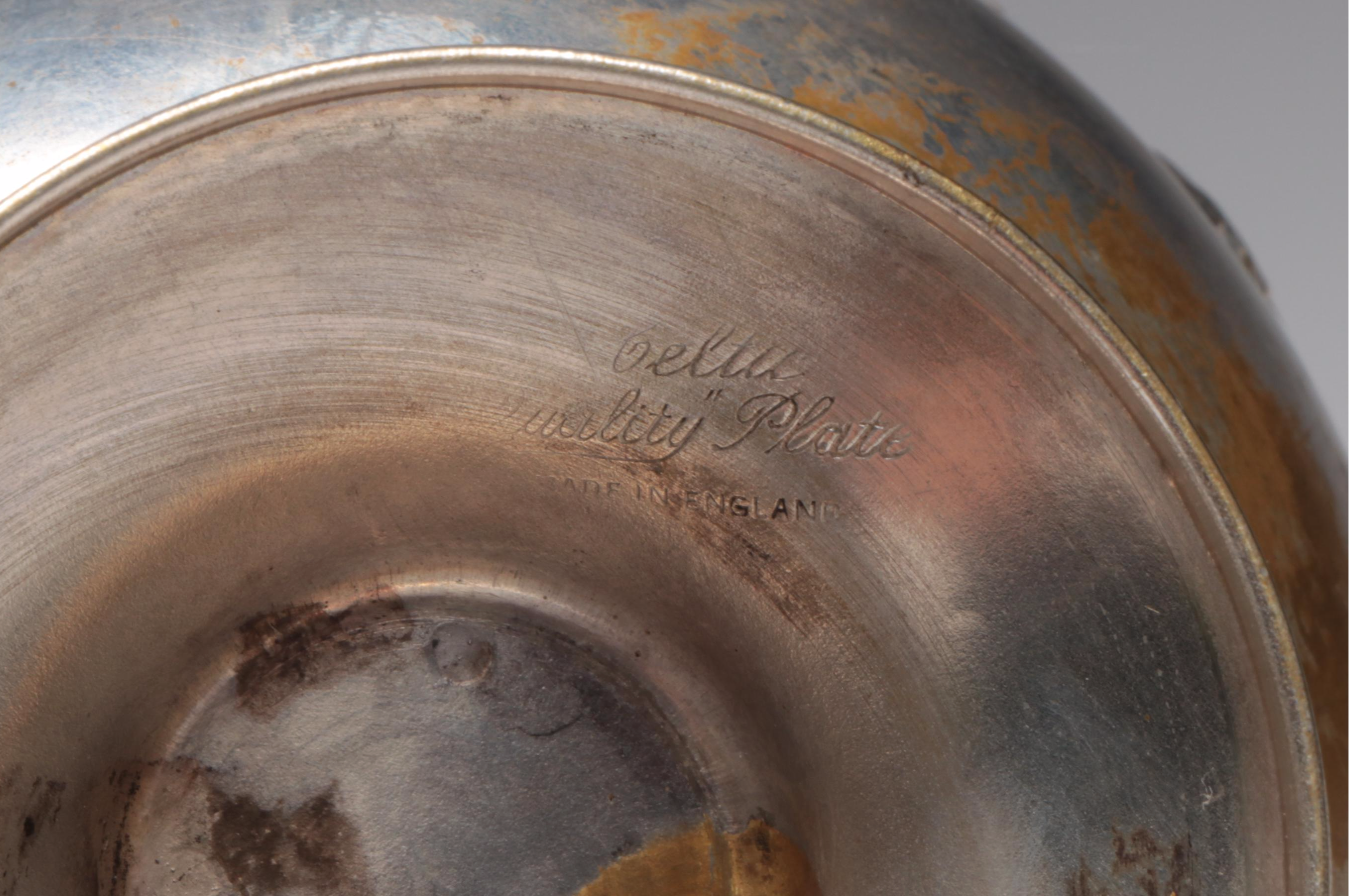 Celtic Quality Silver Plate on Brass Cobalt Glass Bowl with Barker Ellis Basket