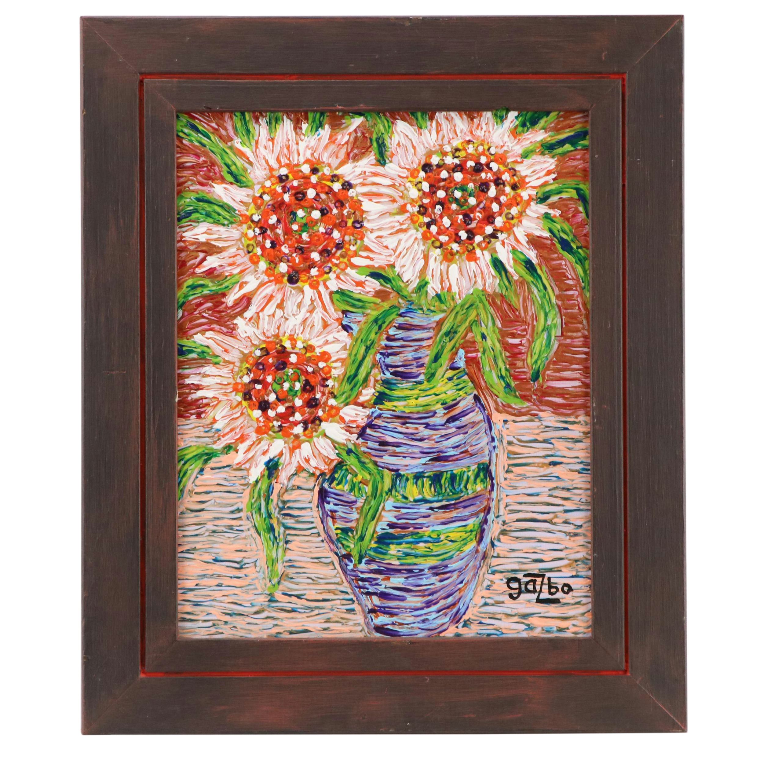 Gazbo Dean Folk Floral Still Life Acrylic Painting, 2005