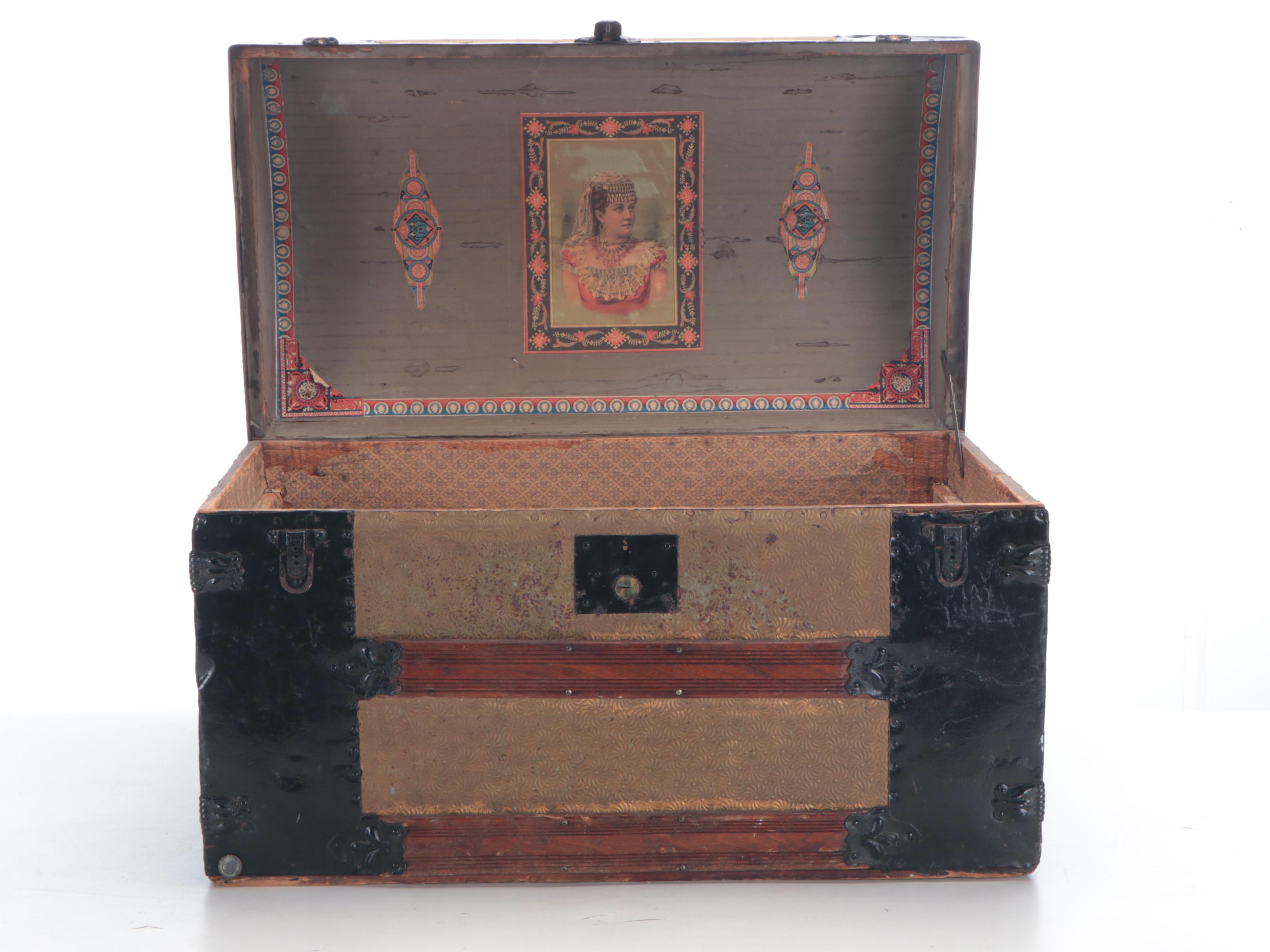 Late Victorian Wood and Metal Dome Top Trunk, Late 19th/ Early 20th Century