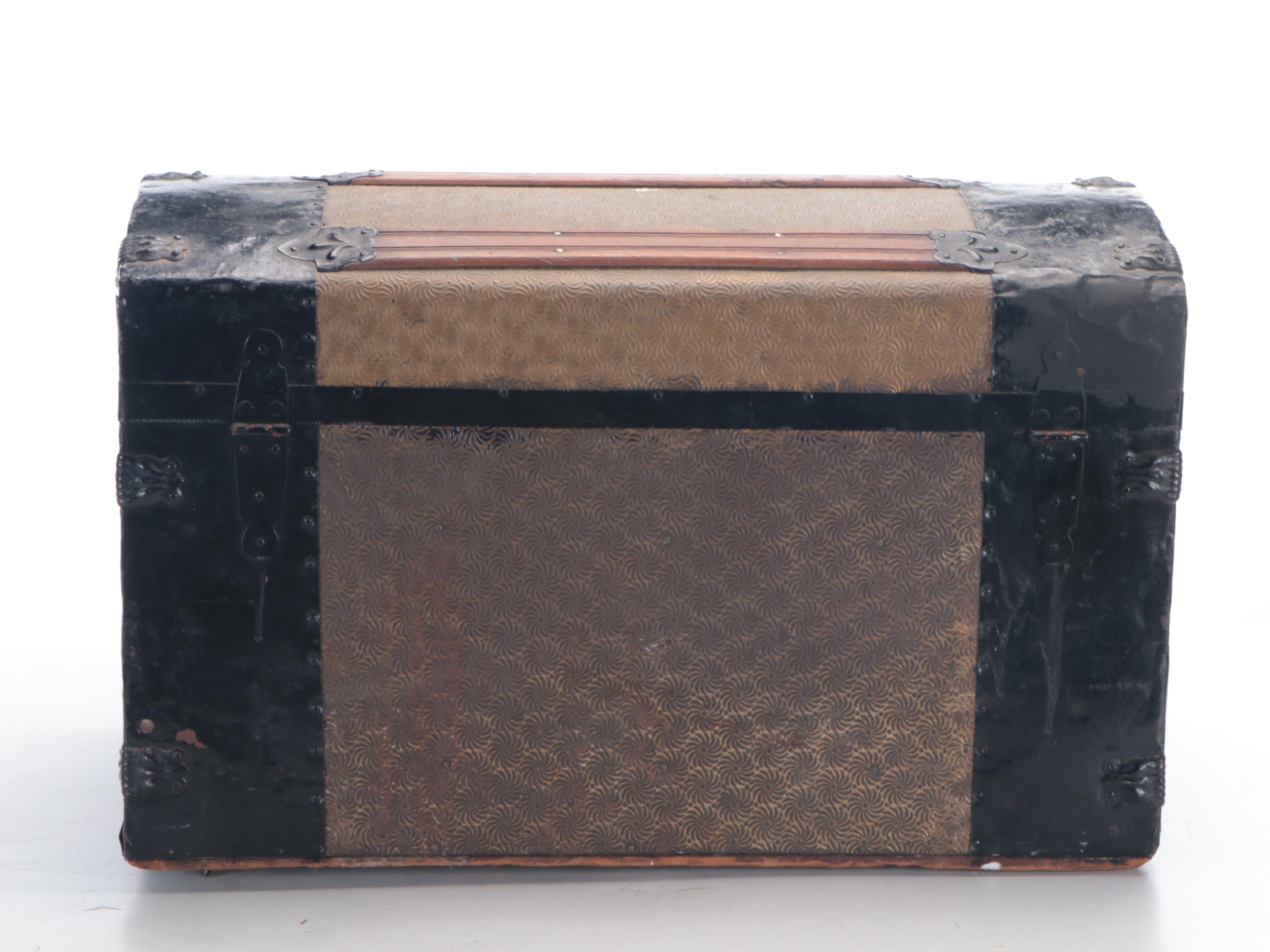 Late Victorian Wood and Metal Dome Top Trunk, Late 19th/ Early 20th Century