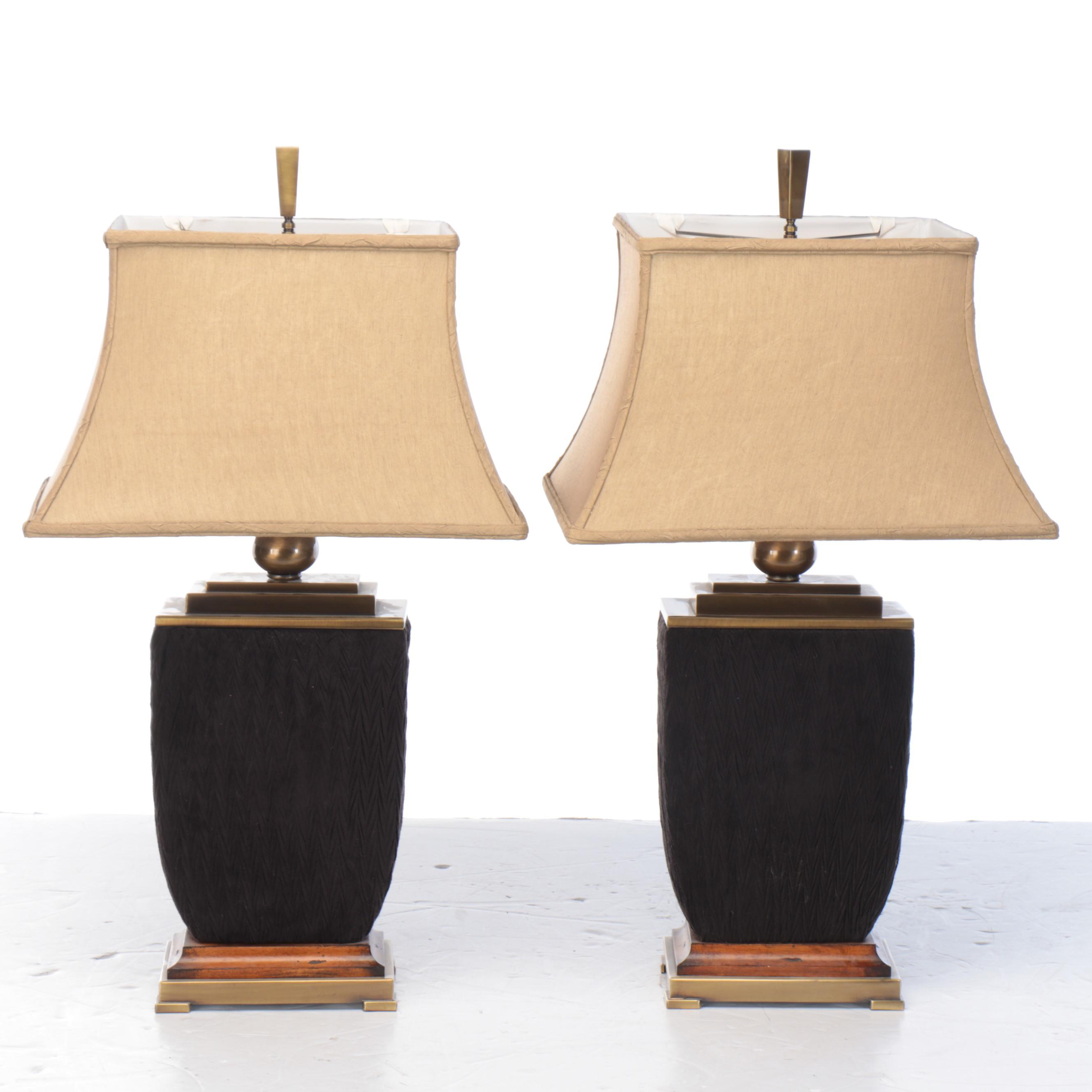 Textured Fabric-Wrapped Urn Table Lamps with Silk Shades, 21st Century