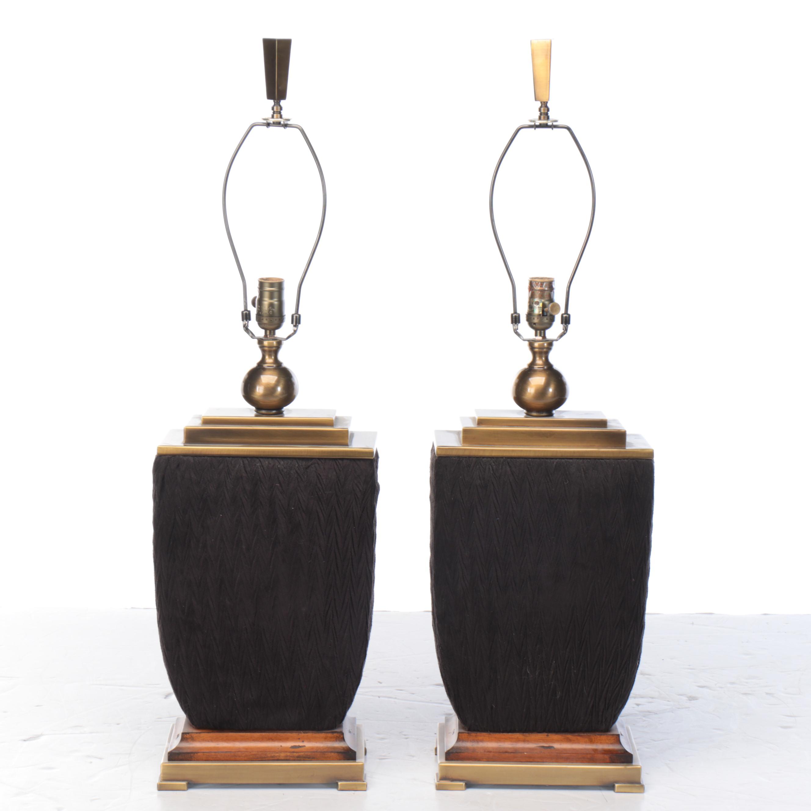 Textured Fabric-Wrapped Urn Table Lamps with Silk Shades, 21st Century