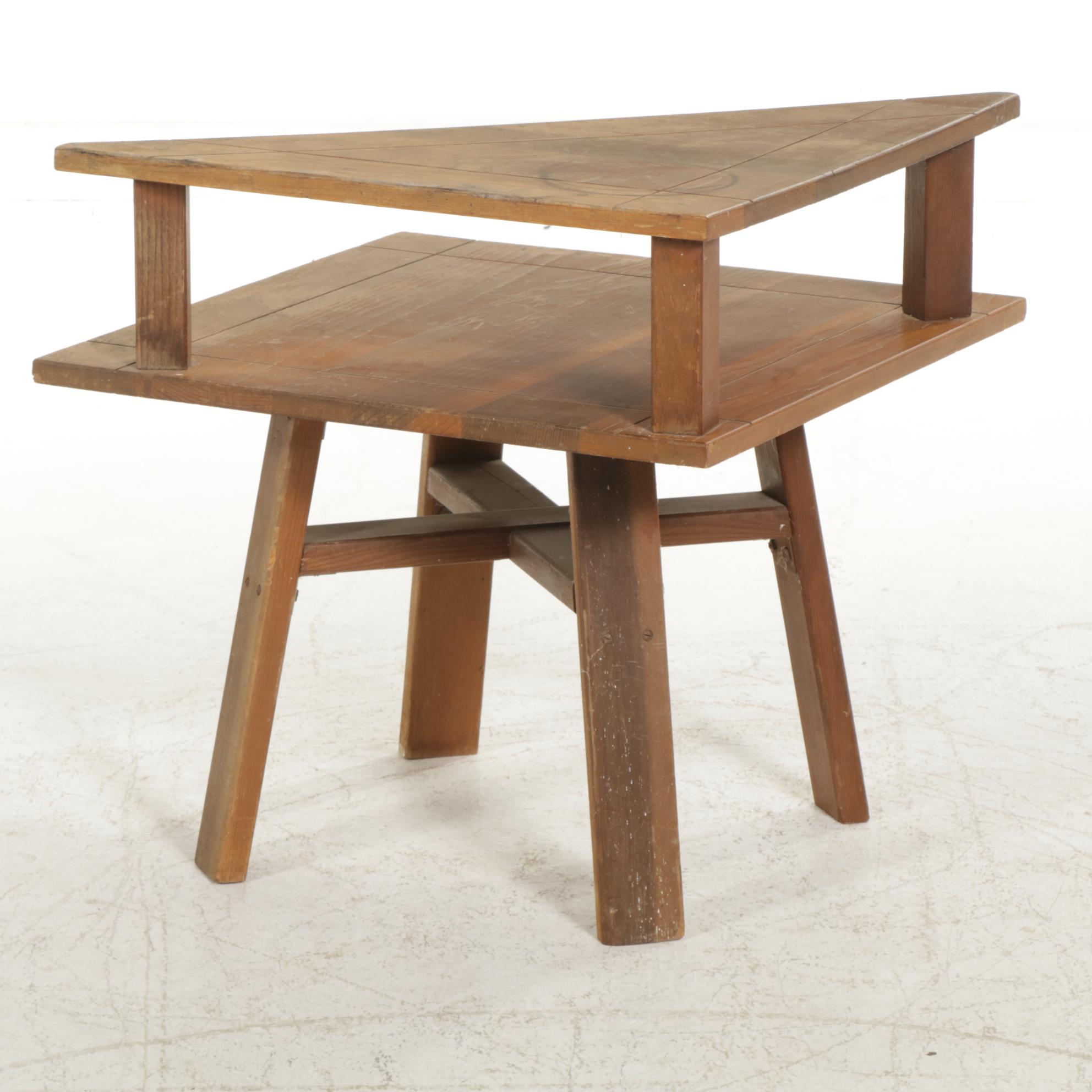 Mid Century  Modern Pine Corner End Table