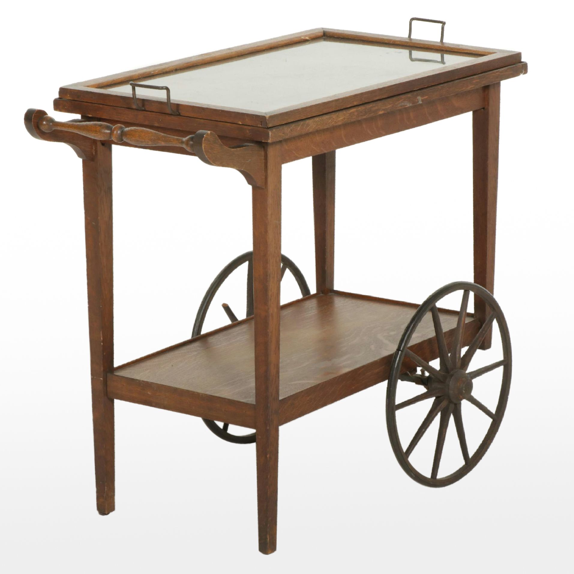Oak Tray Top Bar Cart, Early to Mid 20th Century