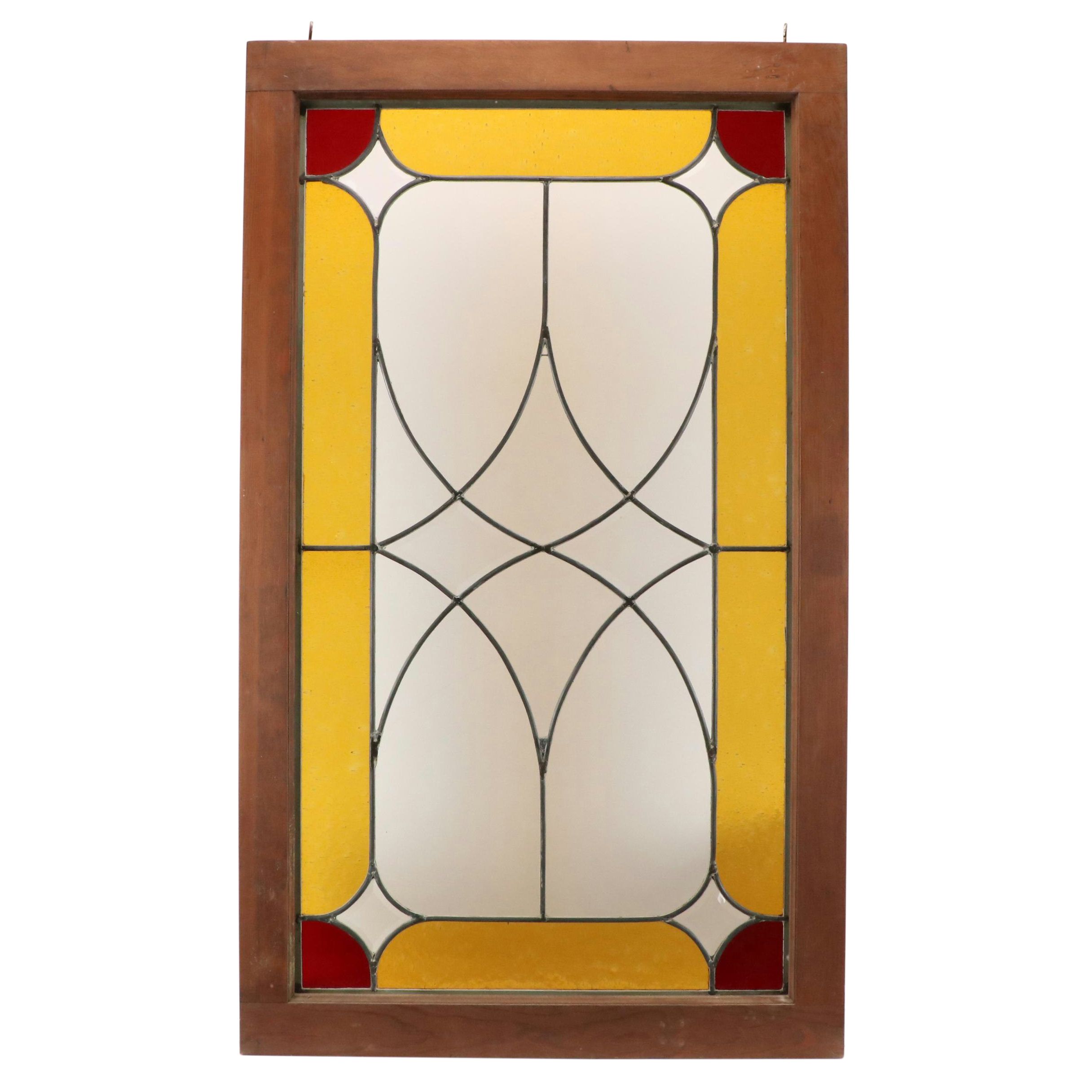Leaded Red and Gold Stained Glass Window Panel, 20th Century