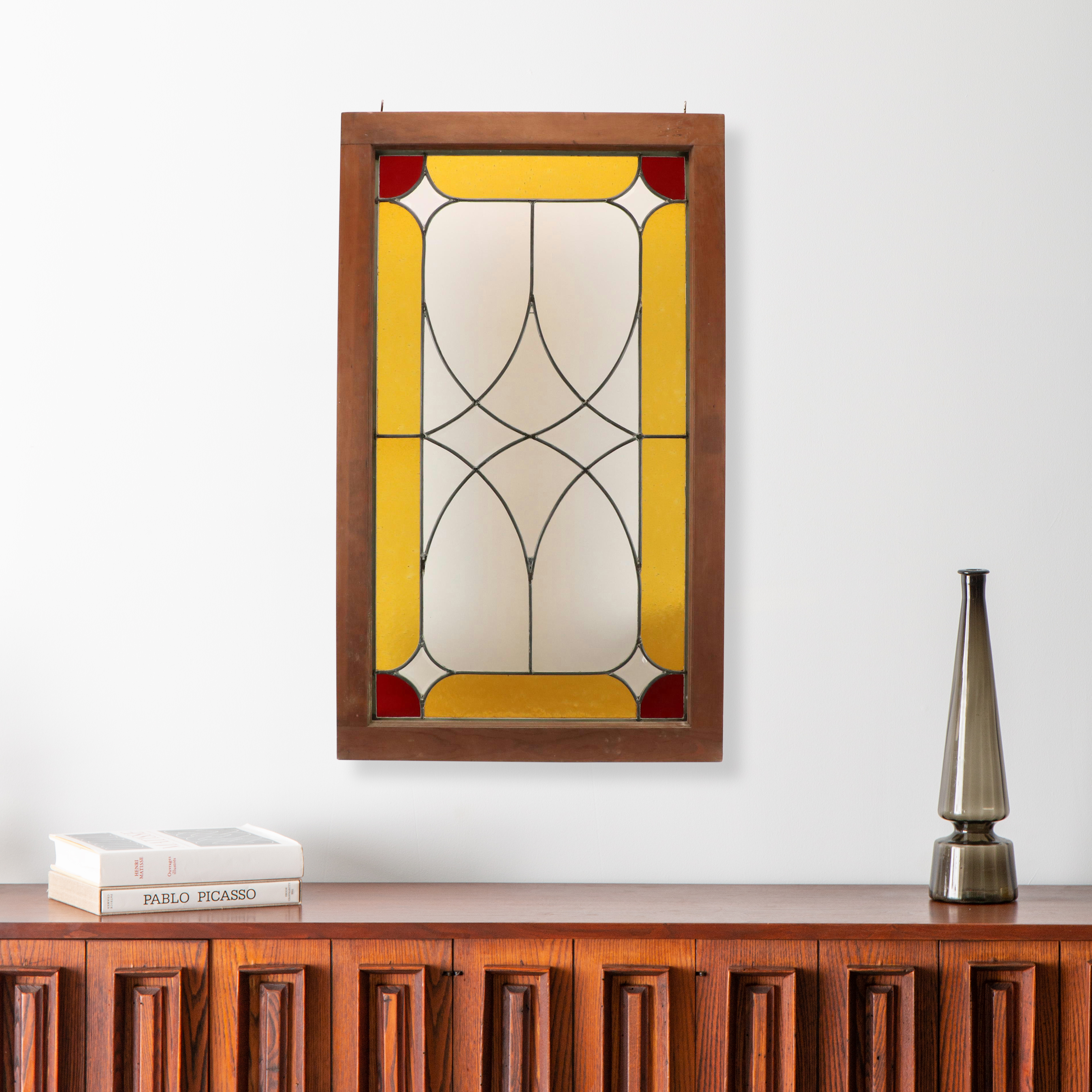 Leaded Red and Gold Stained Glass Window Panel, 20th Century
