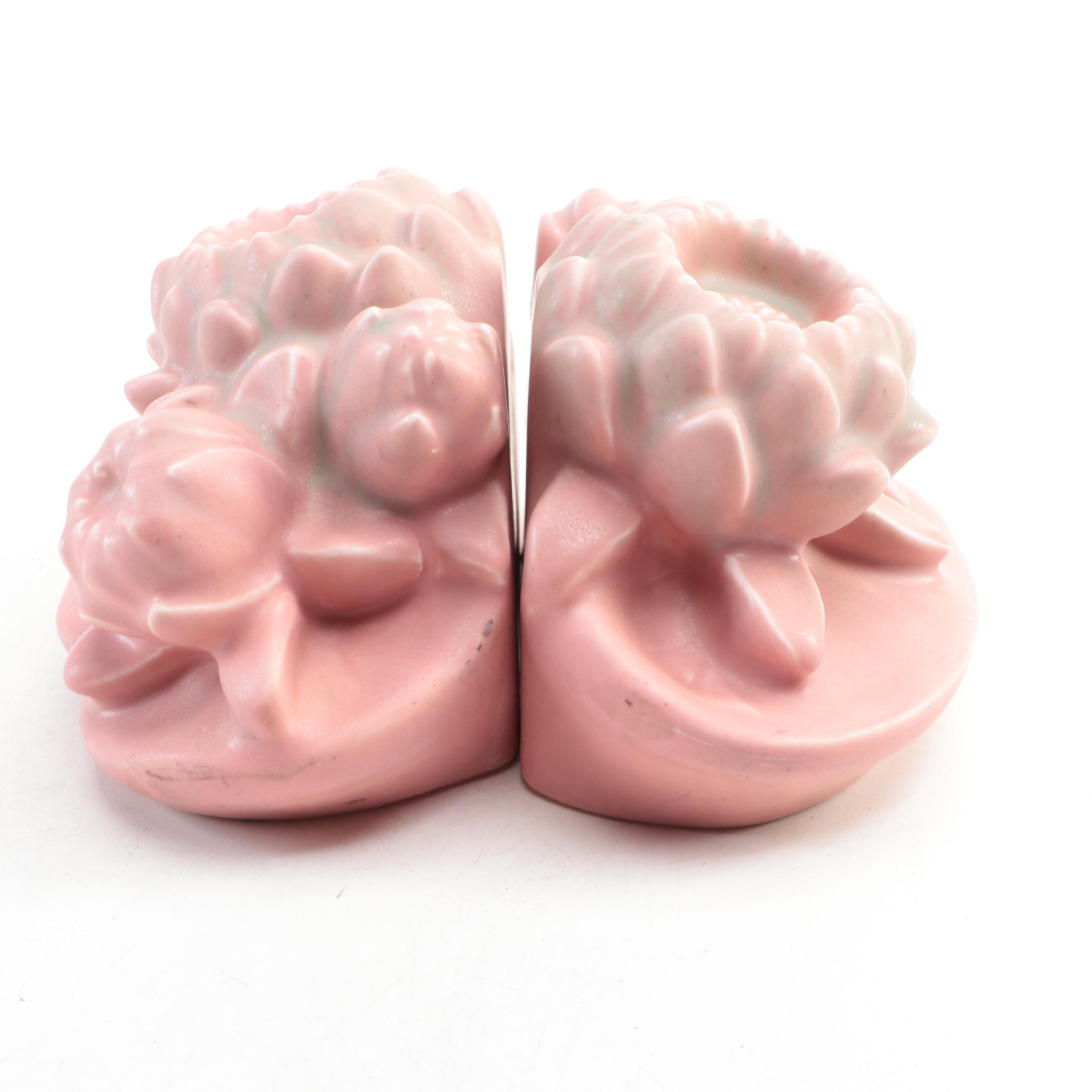 Rookwood Pottery Matte Pink Glazed Ceramic Water Lilly Bookends, 1929