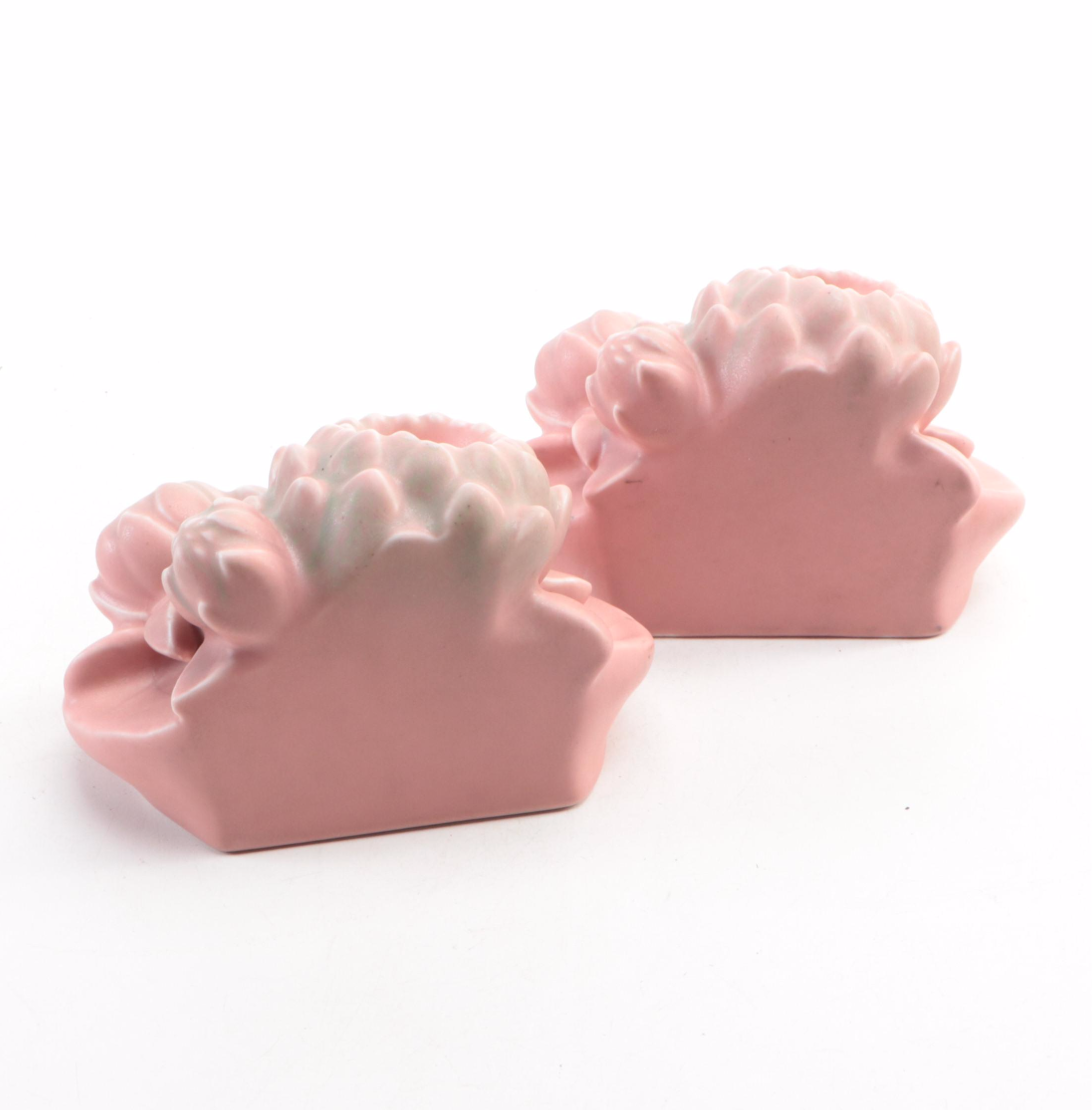 Rookwood Pottery Matte Pink Glazed Ceramic Water Lilly Bookends, 1929