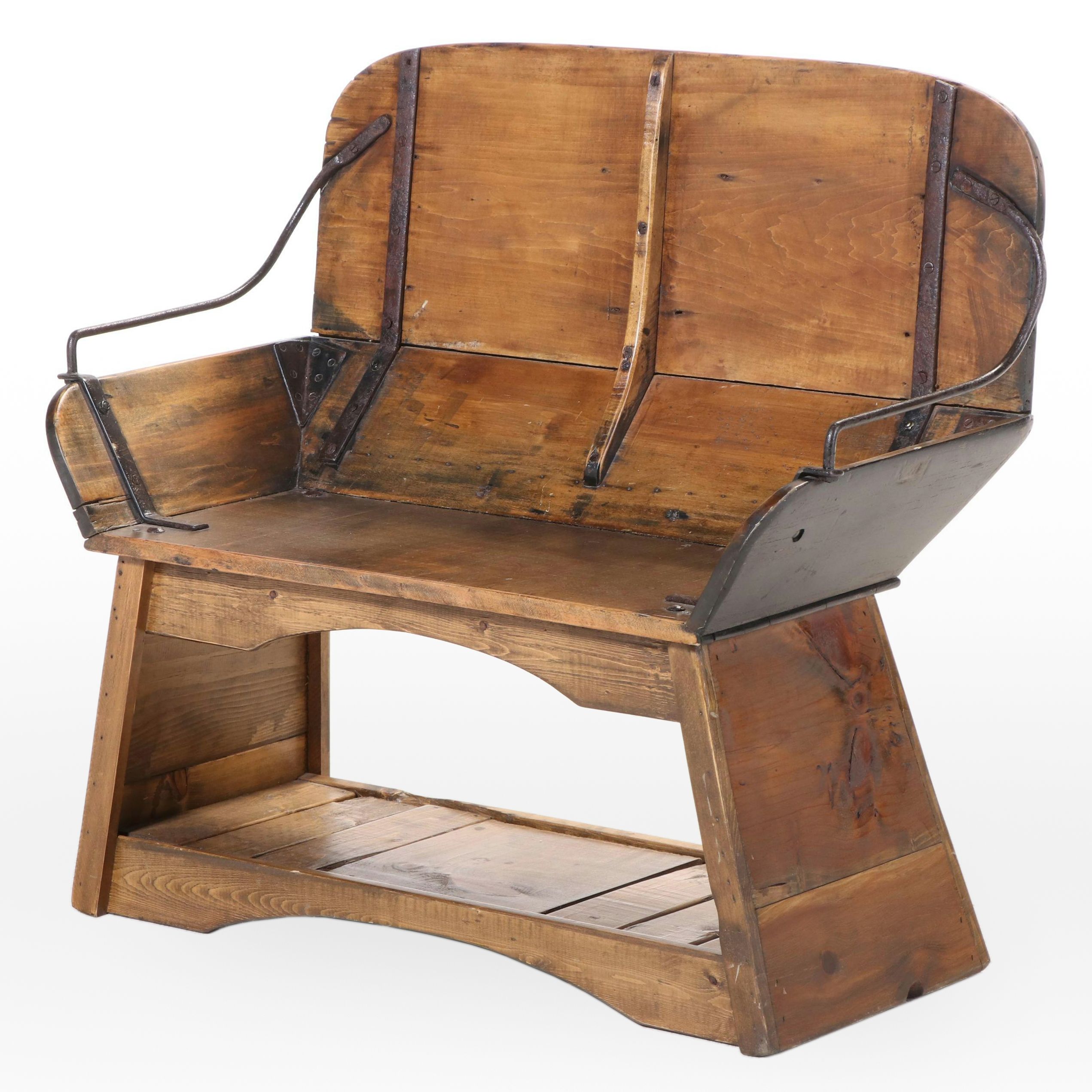 American Iron-Mounted Poplar and Pine Buggy Seat Bench, Adapted