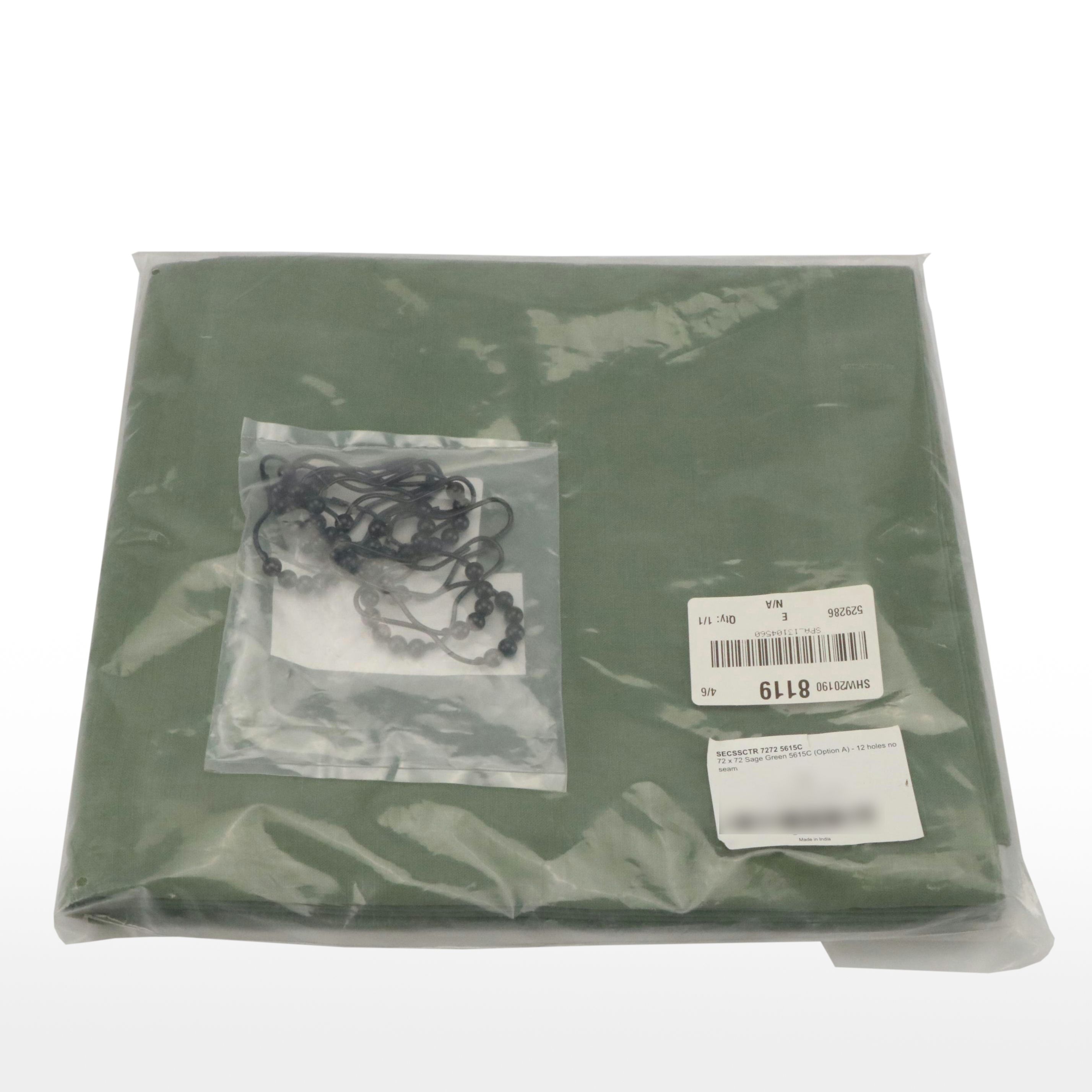 Sage Green Shower Curtain with Black Metal Rollerball Shower Curtain Rings