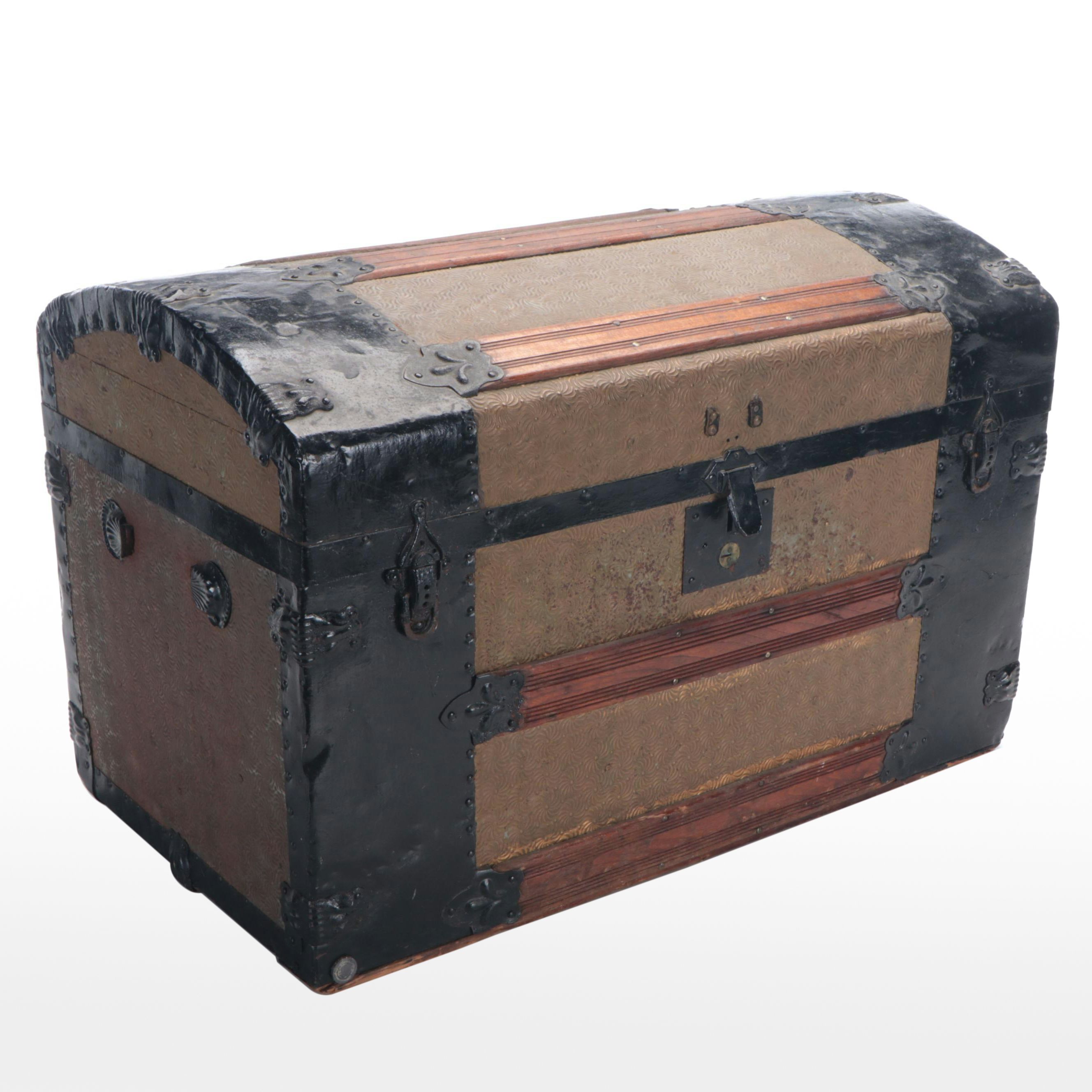 Late Victorian Wood and Metal Dome Top Trunk, Late 19th/ Early 20th Century