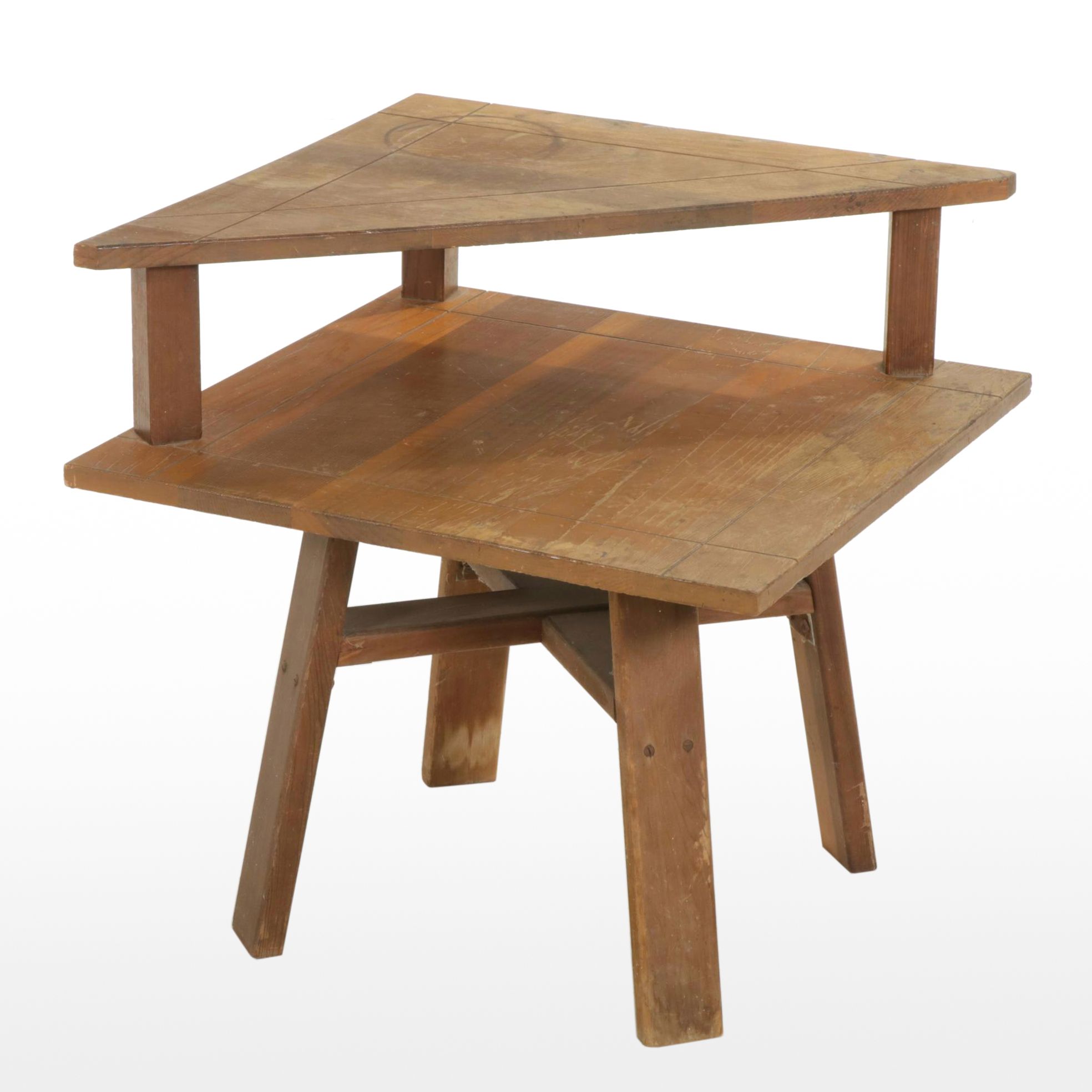 Mid Century  Modern Pine Corner End Table