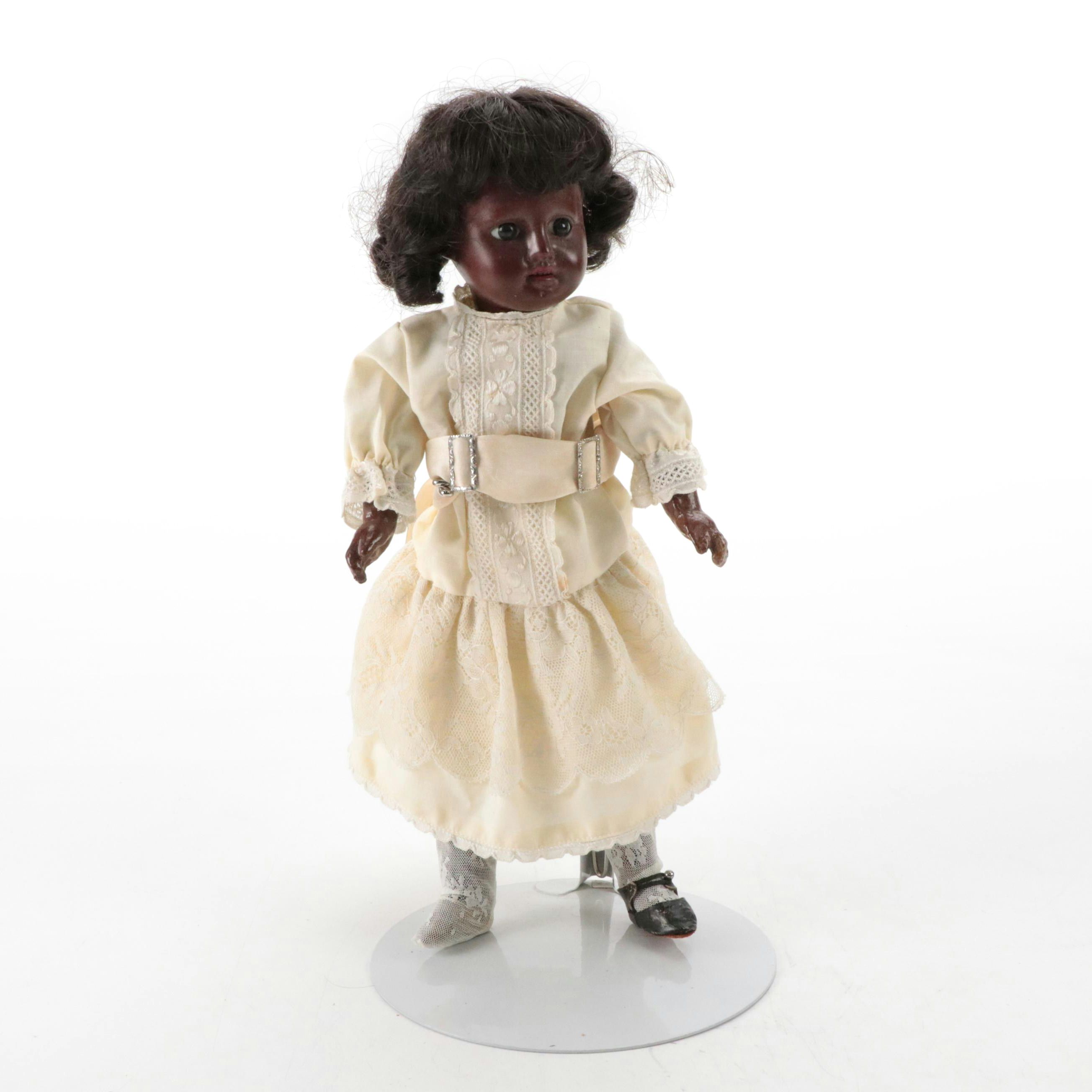 German Open Mouth Black Bisque Child Doll with Composition Body