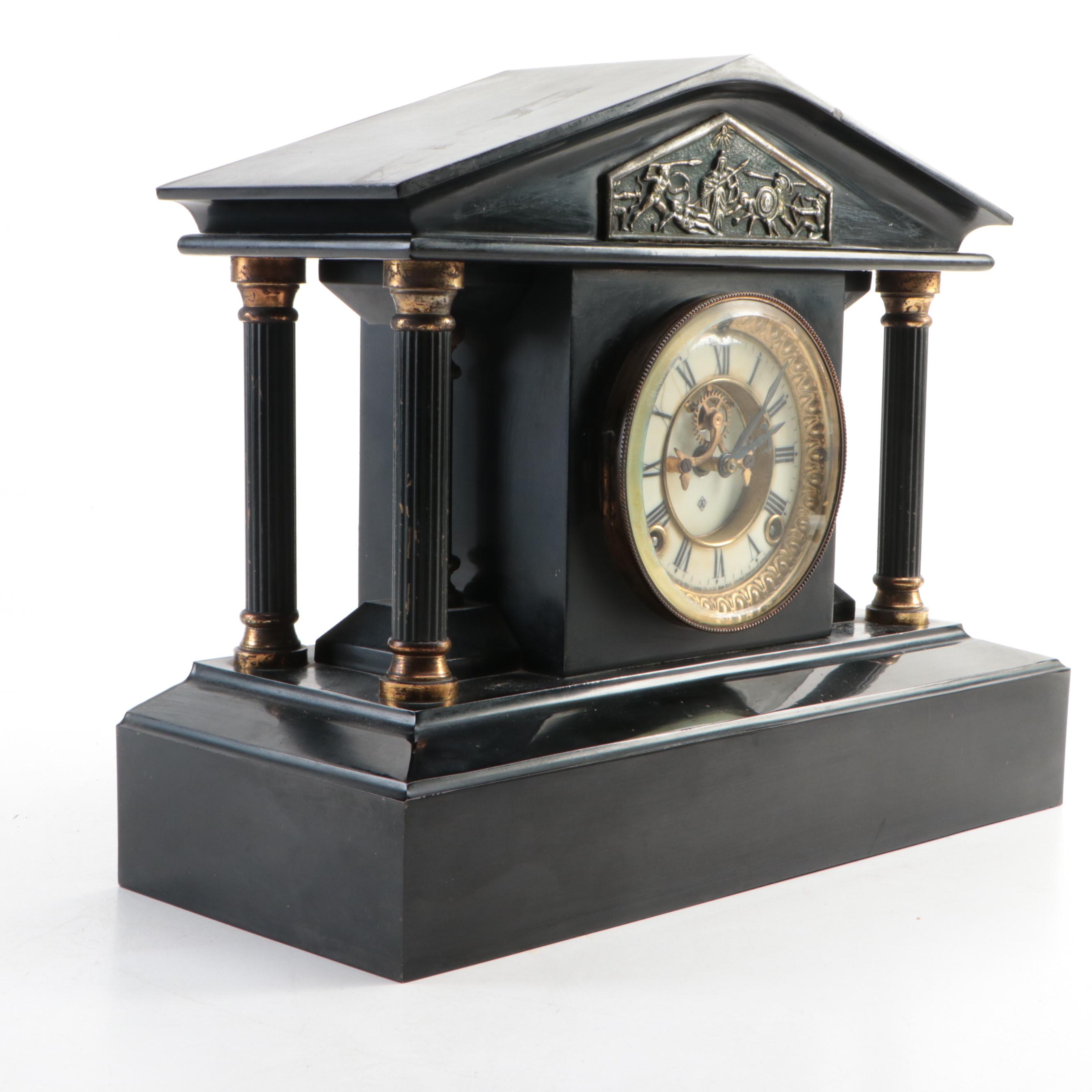Ansonia "Loire" Enameled Iron Pillar Mantel Clock, Late 19th Century