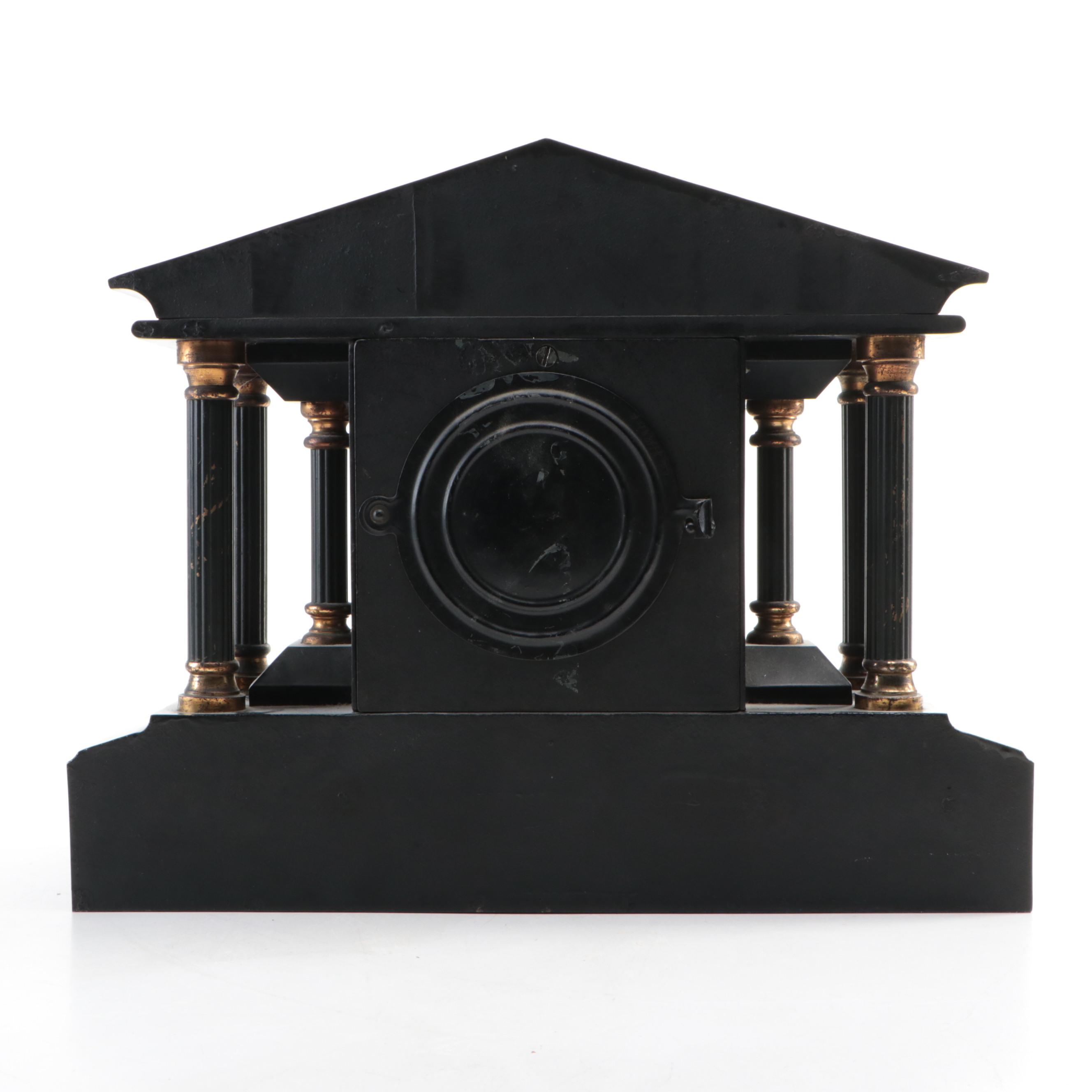 Ansonia "Loire" Enameled Iron Pillar Mantel Clock, Late 19th Century