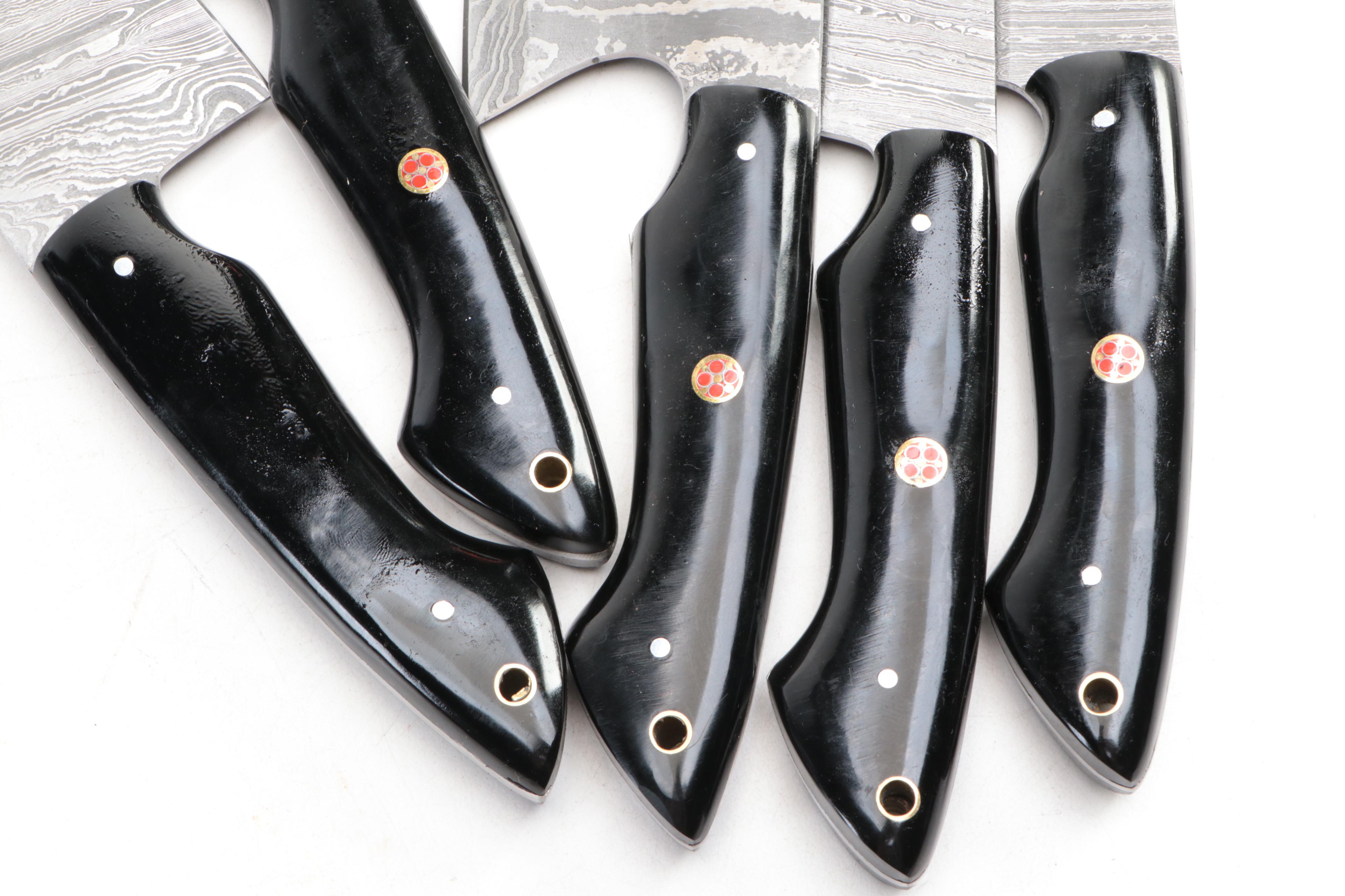 Louis Martin Damascus Steel Chef's Knife Set with Leather Roll