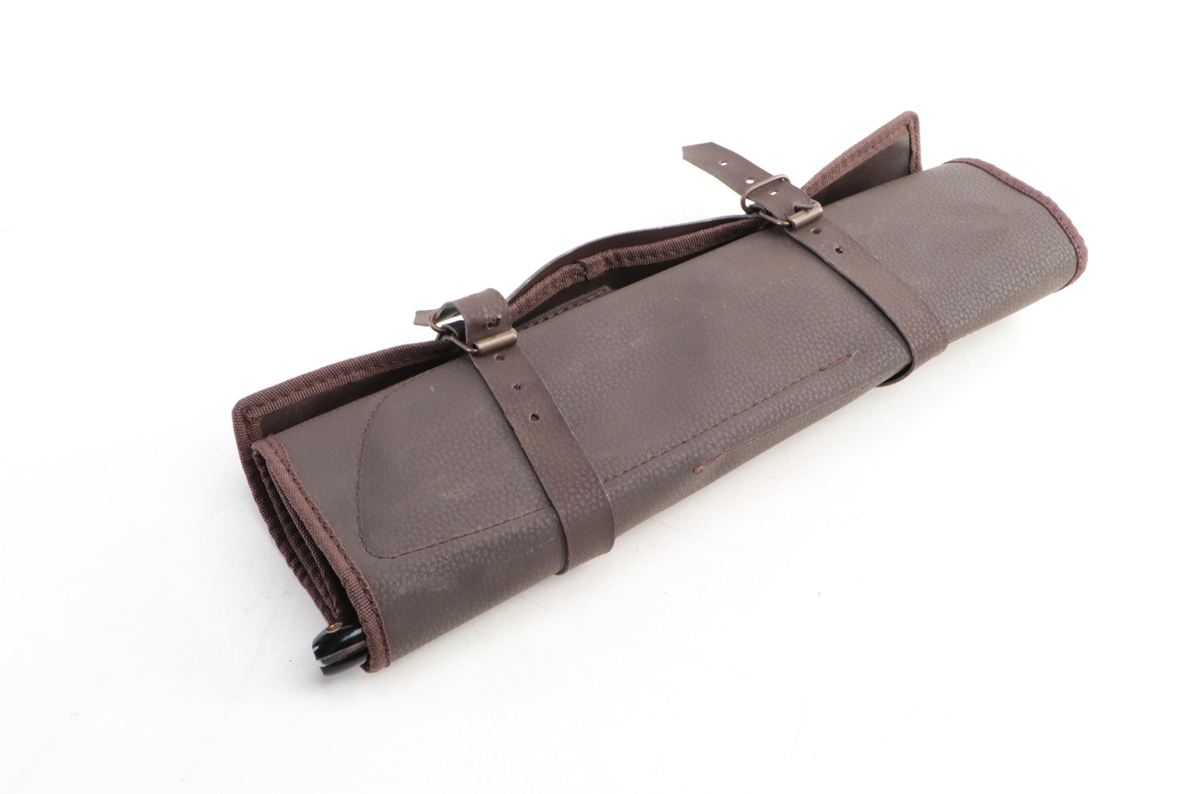 Louis Martin Damascus Steel Chef's Knife Set with Leather Roll