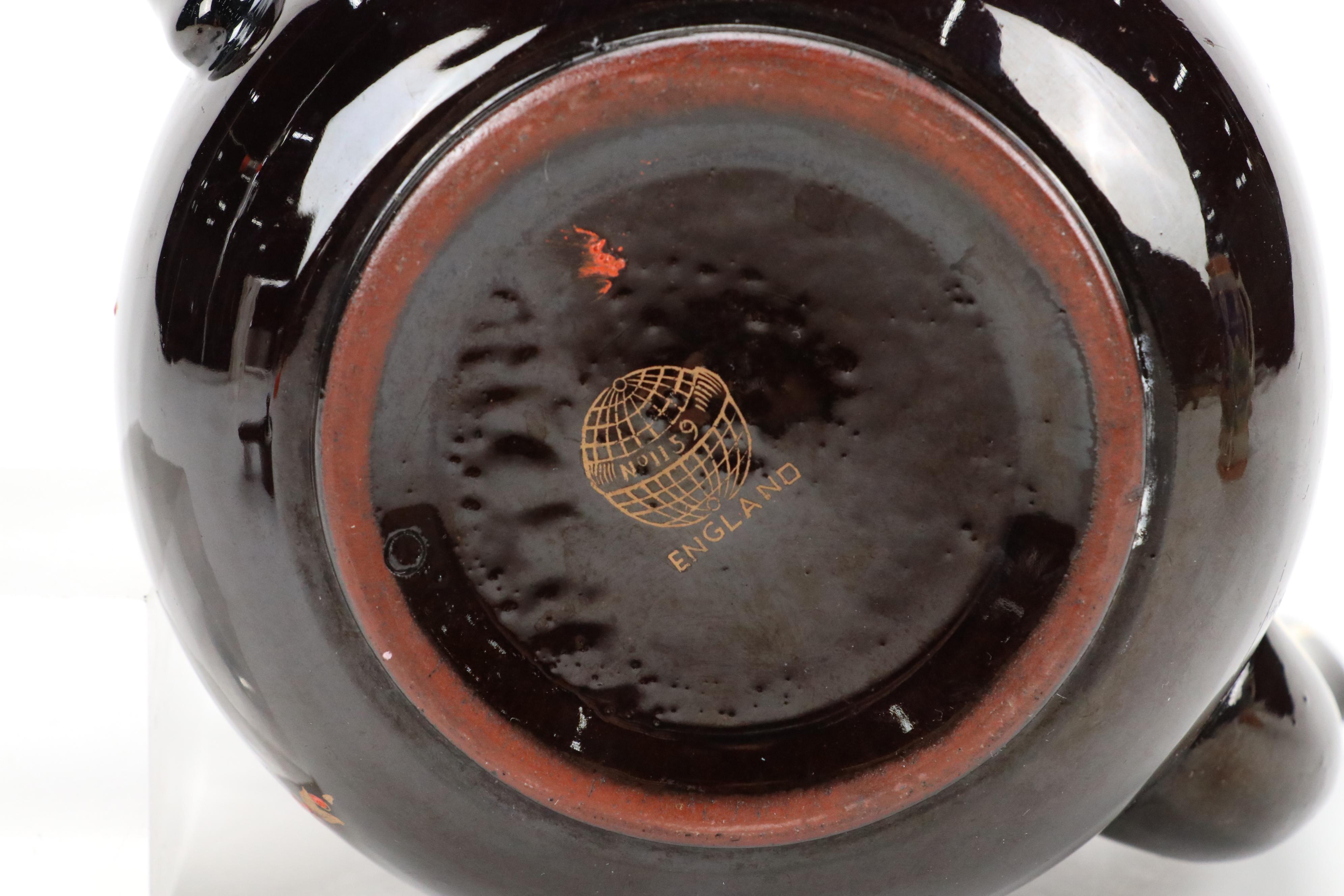 English Brown Betty Teapot with Moriage Accents with Souvenir Steins and Dishes