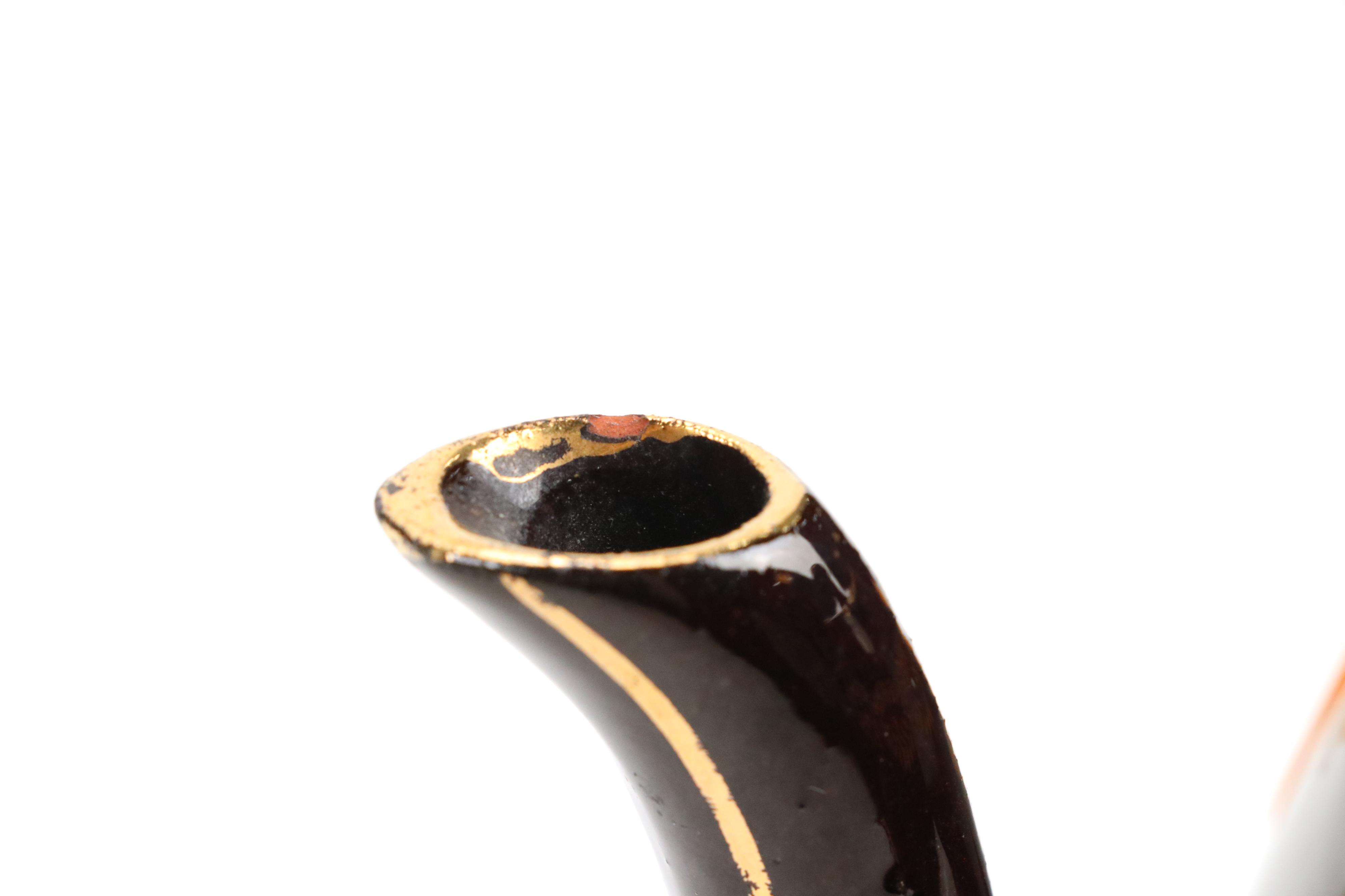 English Brown Betty Teapot with Moriage Accents with Souvenir Steins and Dishes