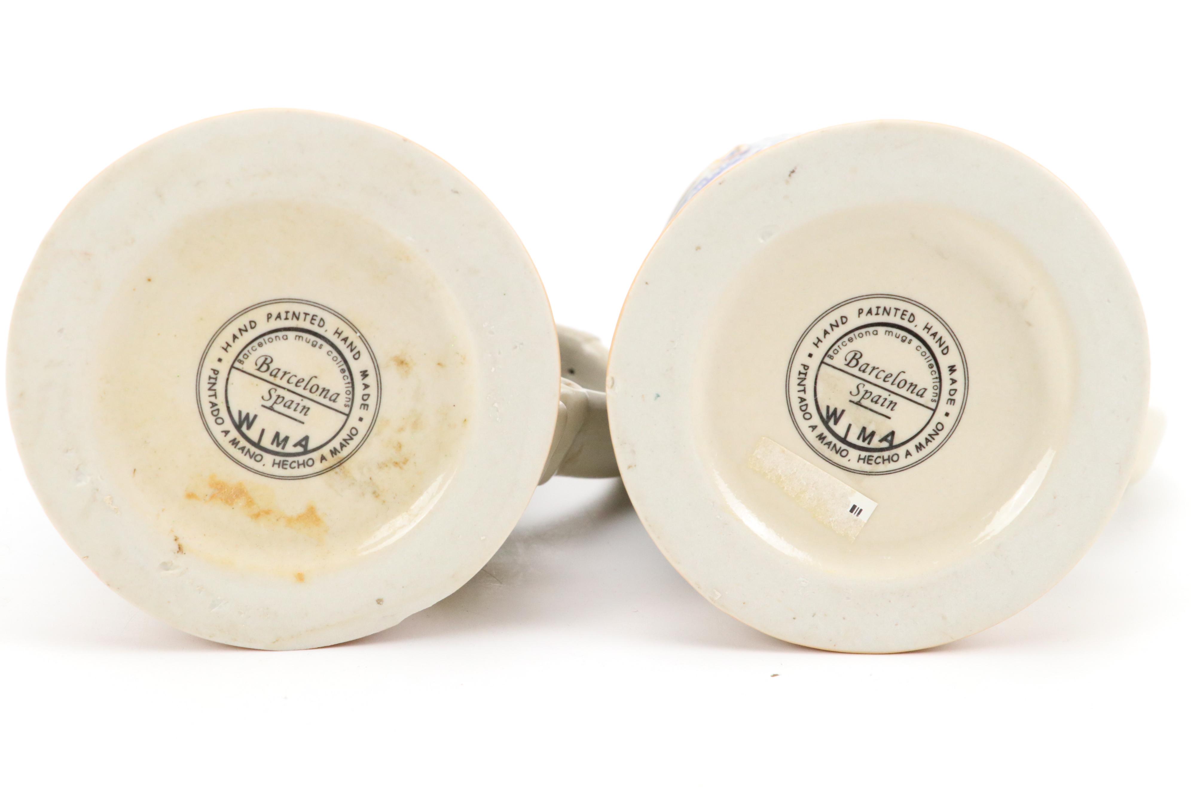 English Brown Betty Teapot with Moriage Accents with Souvenir Steins and Dishes