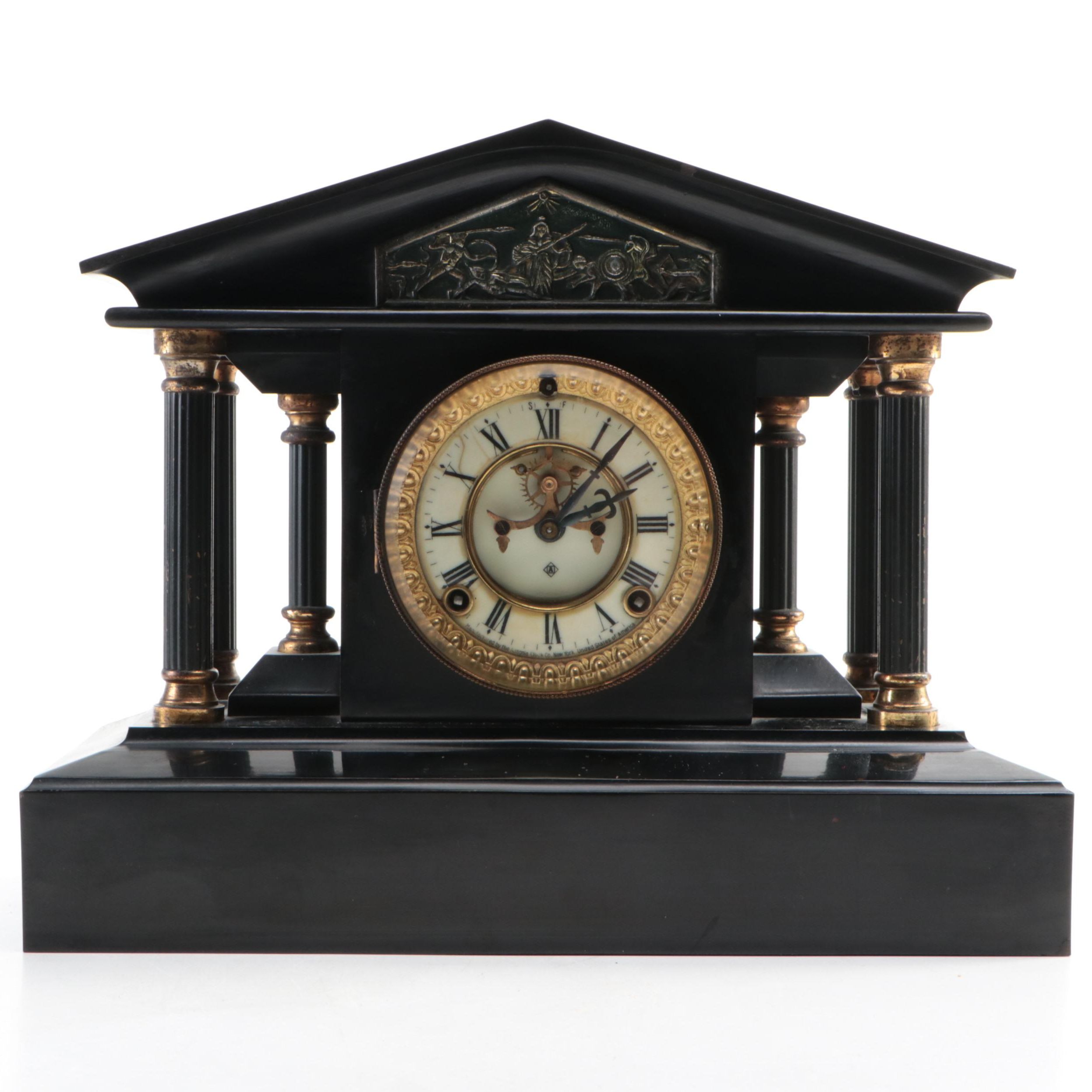 Ansonia "Loire" Enameled Iron Pillar Mantel Clock, Late 19th Century