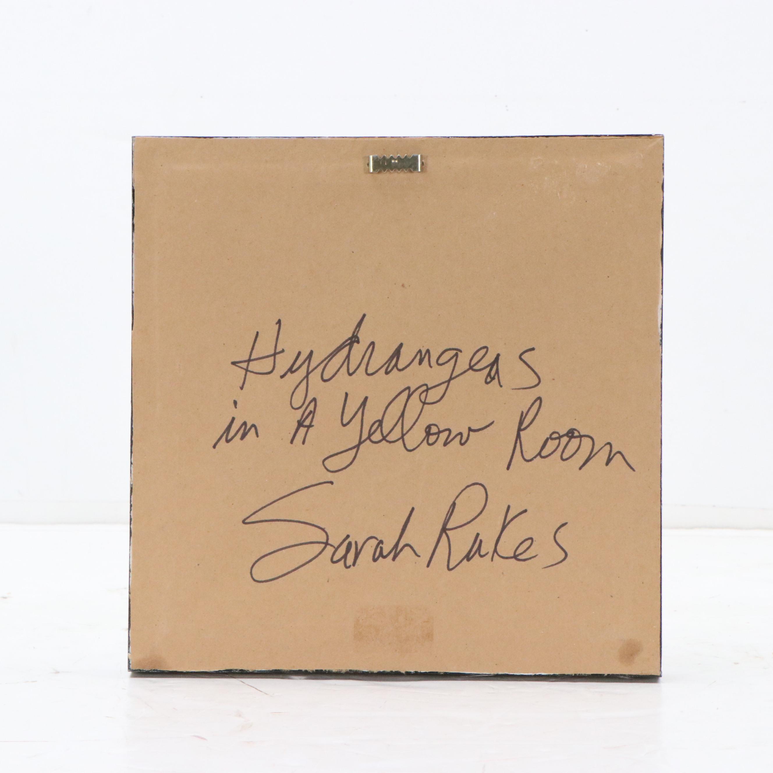 Sarah Rakes Folk Still Life Acrylic Painting "Hydrangeas in a Yellow Room," 2015