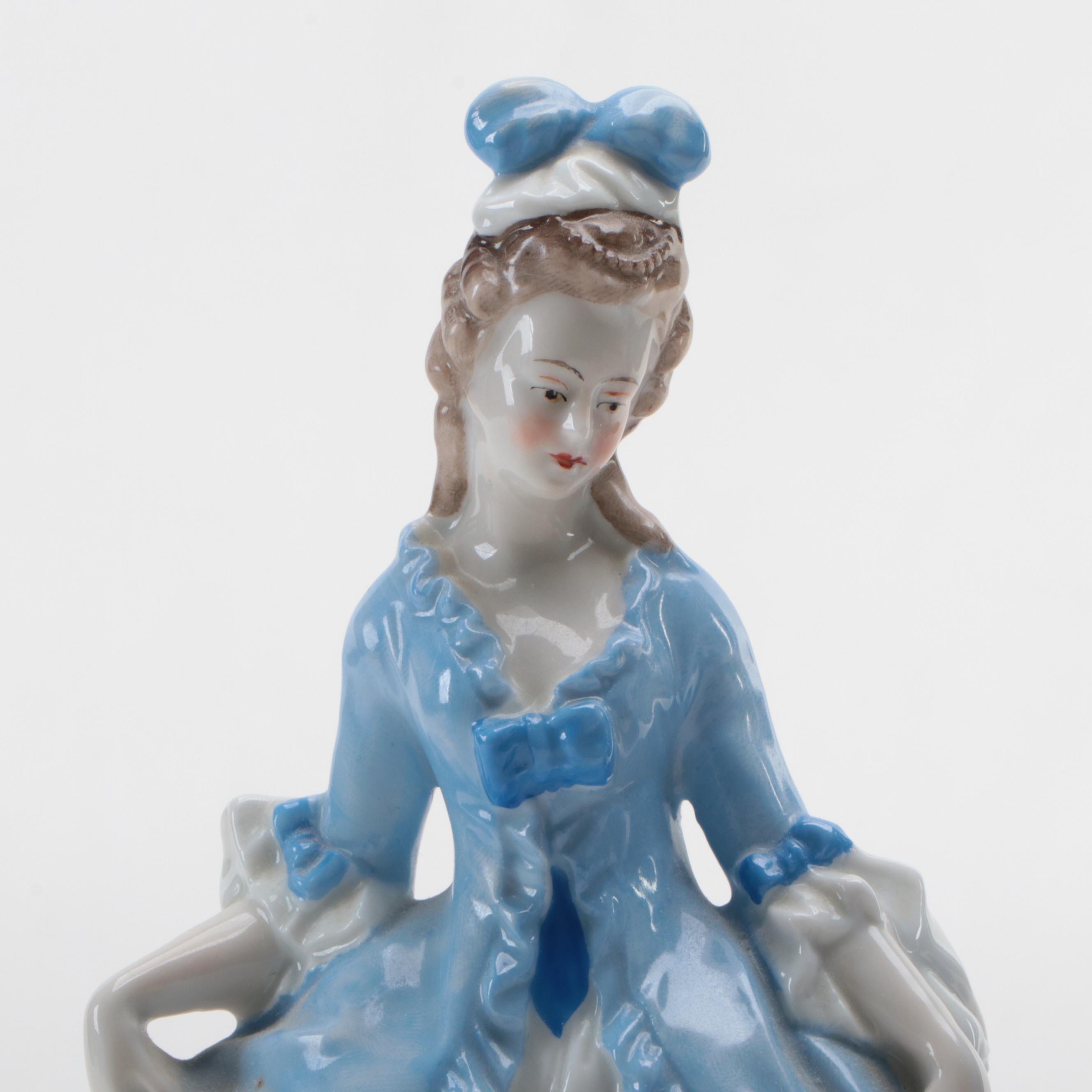 Frosted Pressed Glass Hand and Cornucopia Vase with German Porcelain Figurines