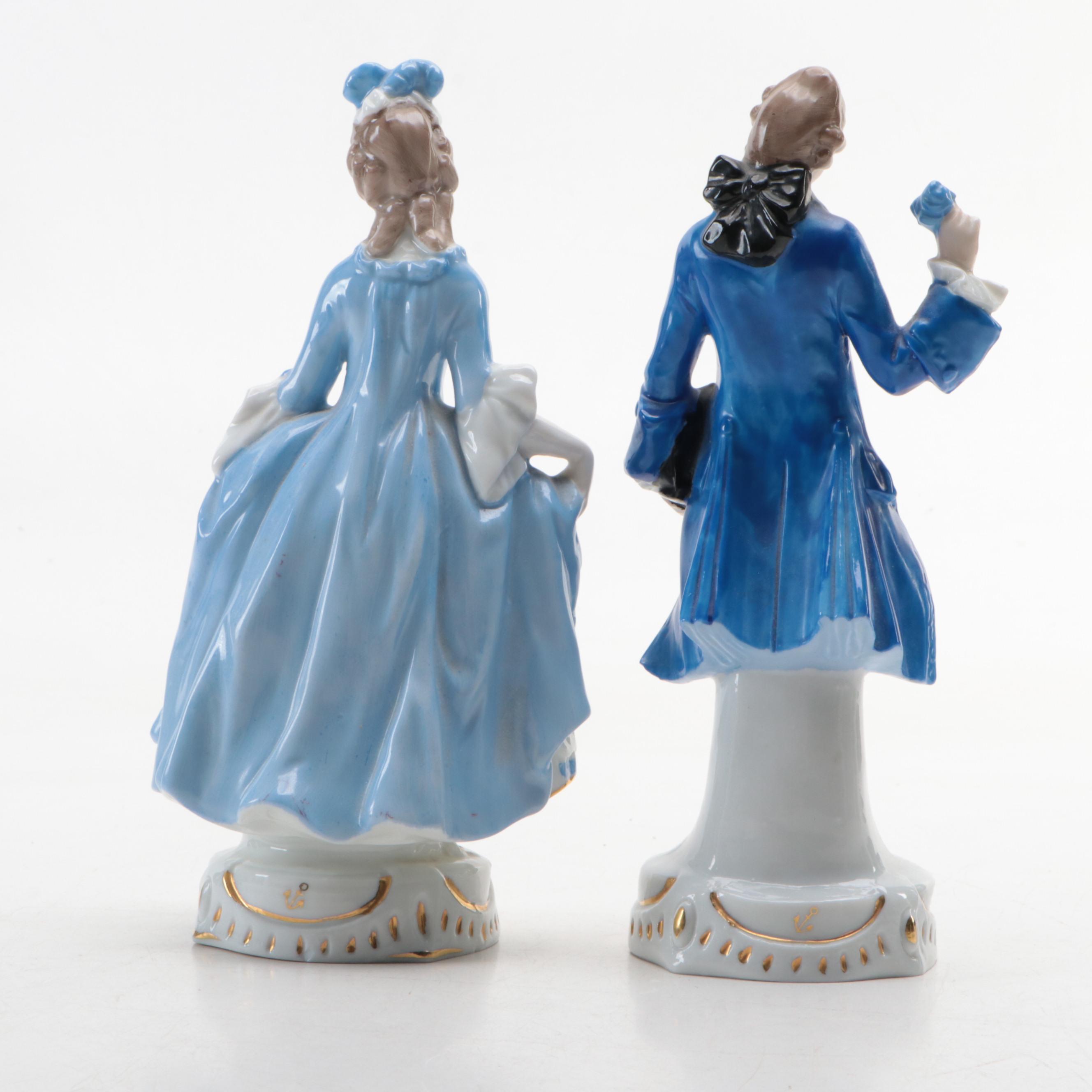 Frosted Pressed Glass Hand and Cornucopia Vase with German Porcelain Figurines