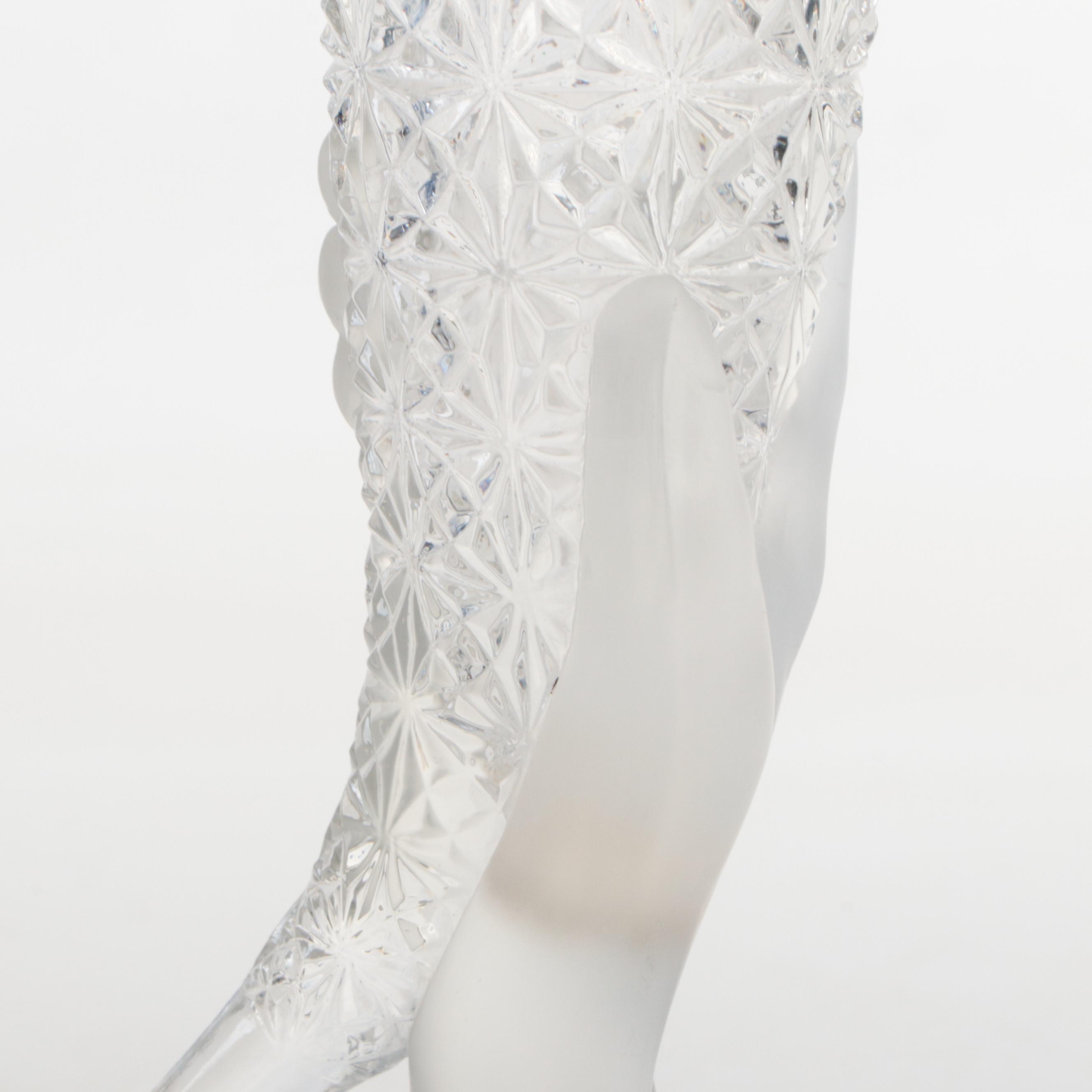 Frosted Pressed Glass Hand and Cornucopia Vase with German Porcelain Figurines