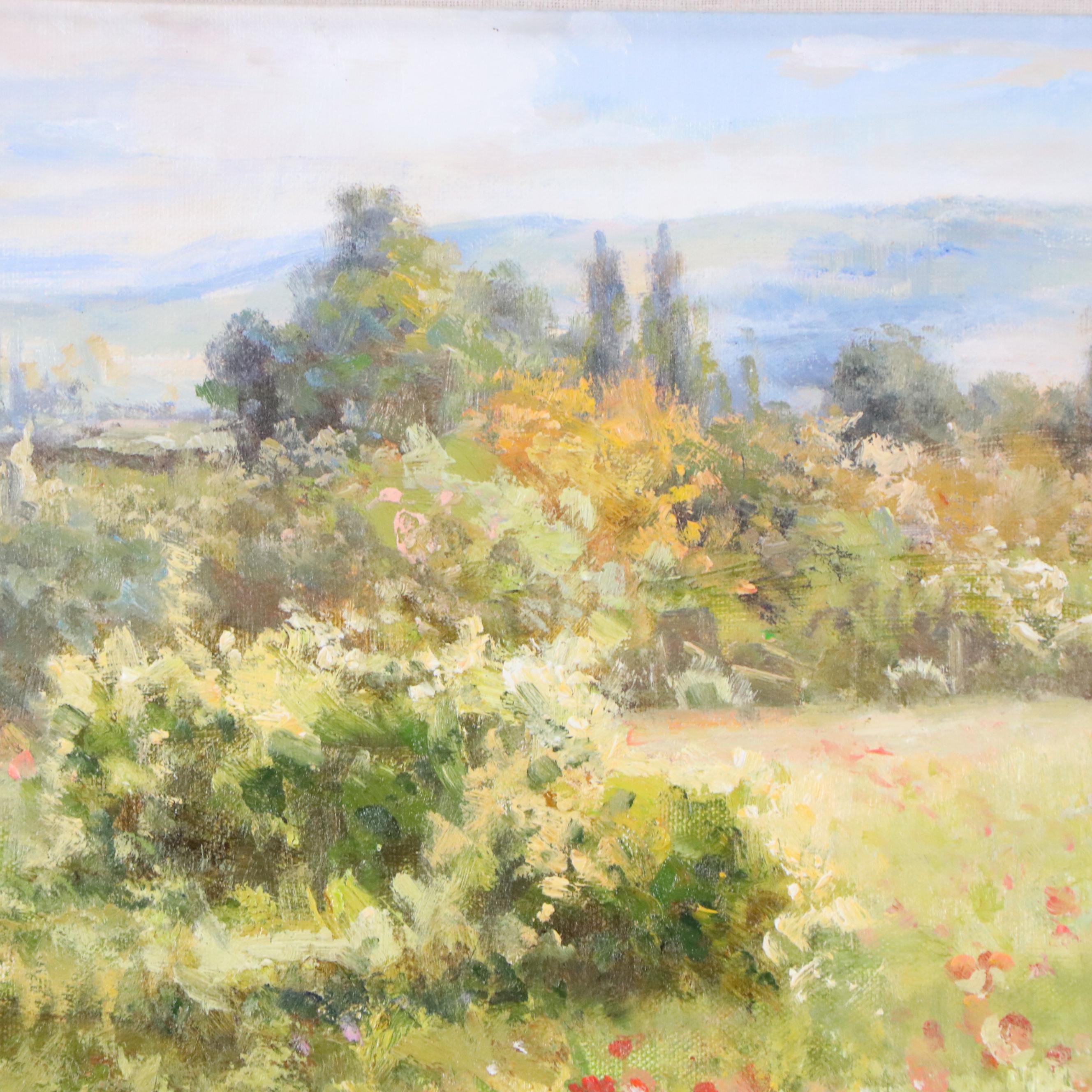 K. Adams Landscape Oil Painting of Poppy Field