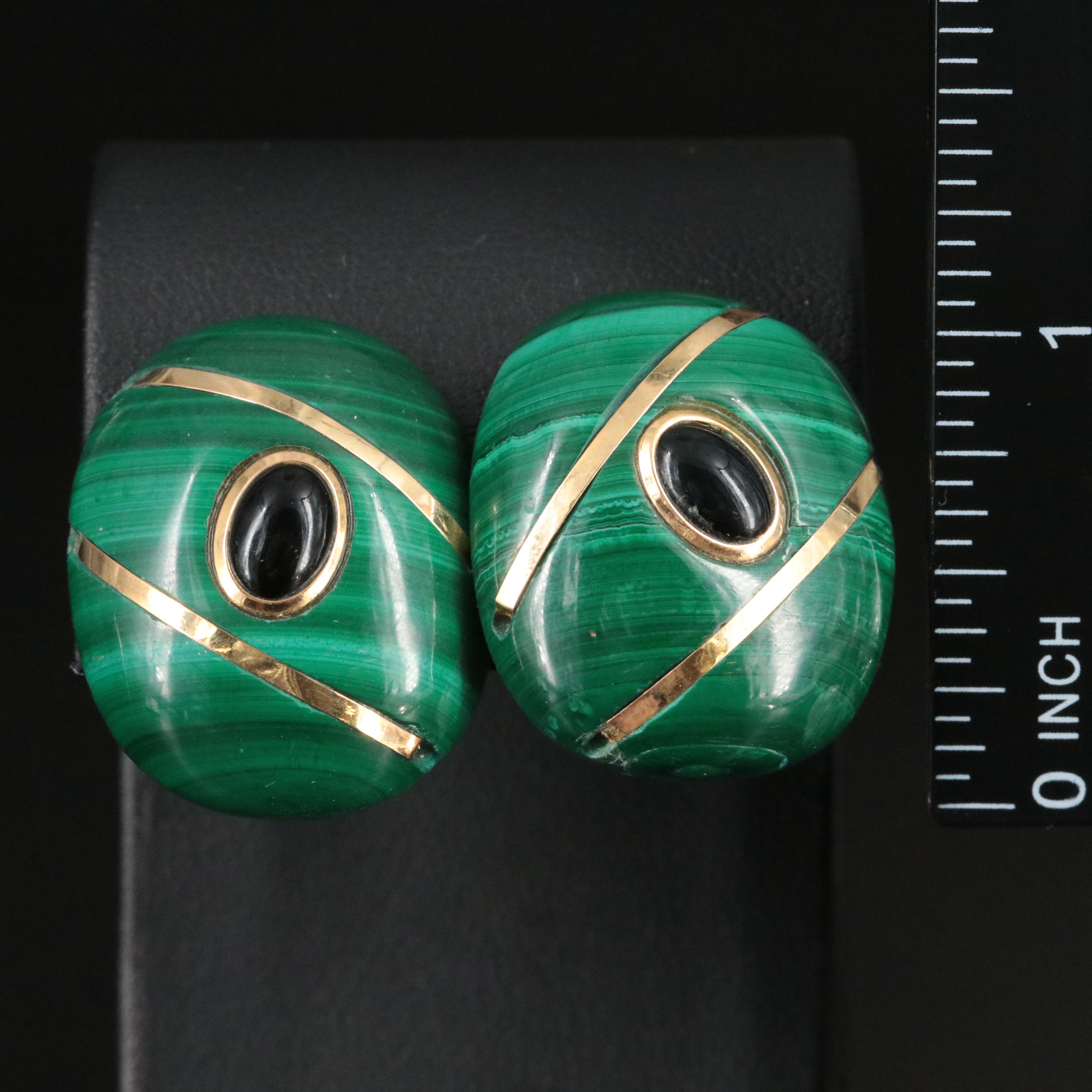 Malachite and Obsidian Button Earrings