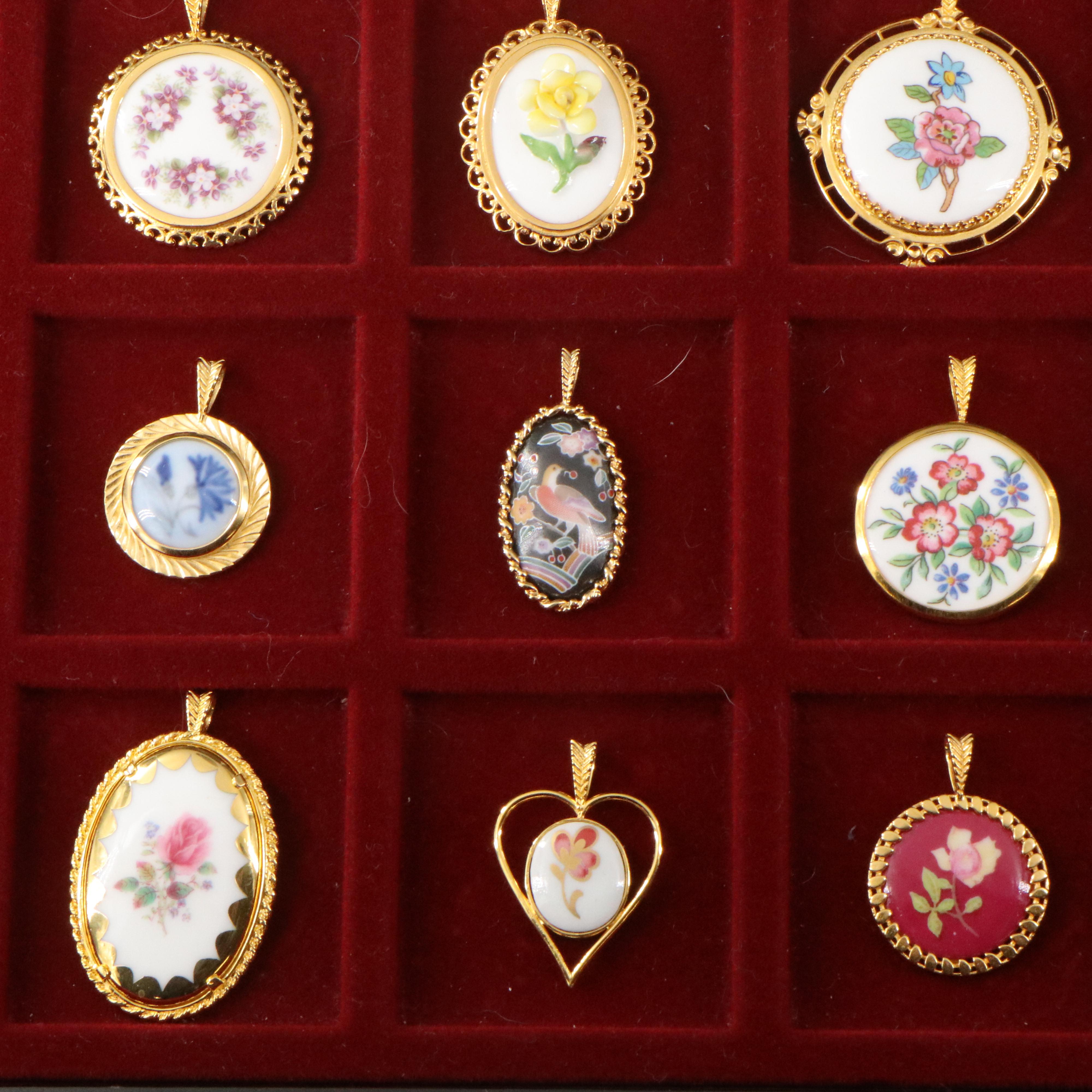 Porcelain Pendant Collection Featuring Gorham, British and Japanese Made