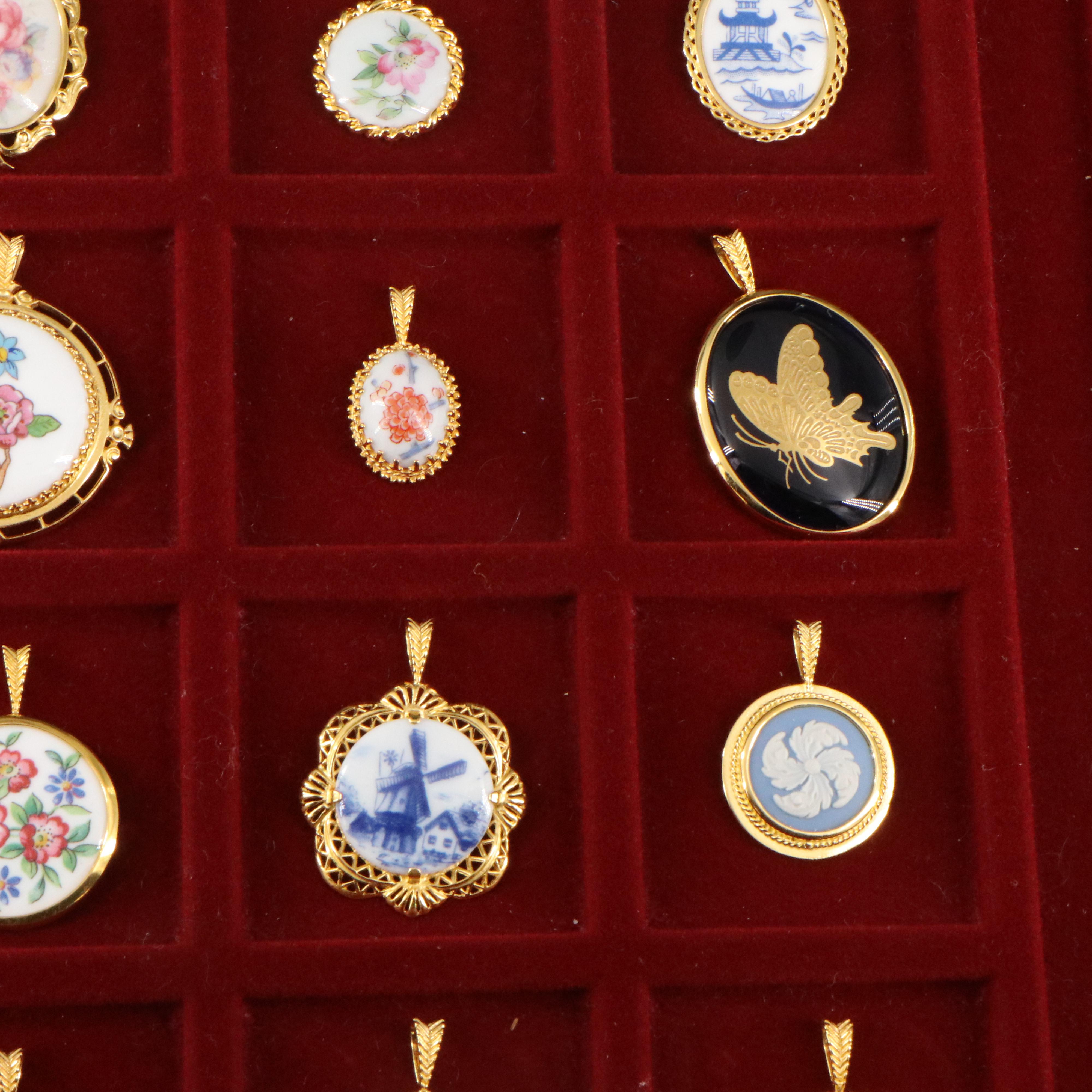 Porcelain Pendant Collection Featuring Gorham, British and Japanese Made