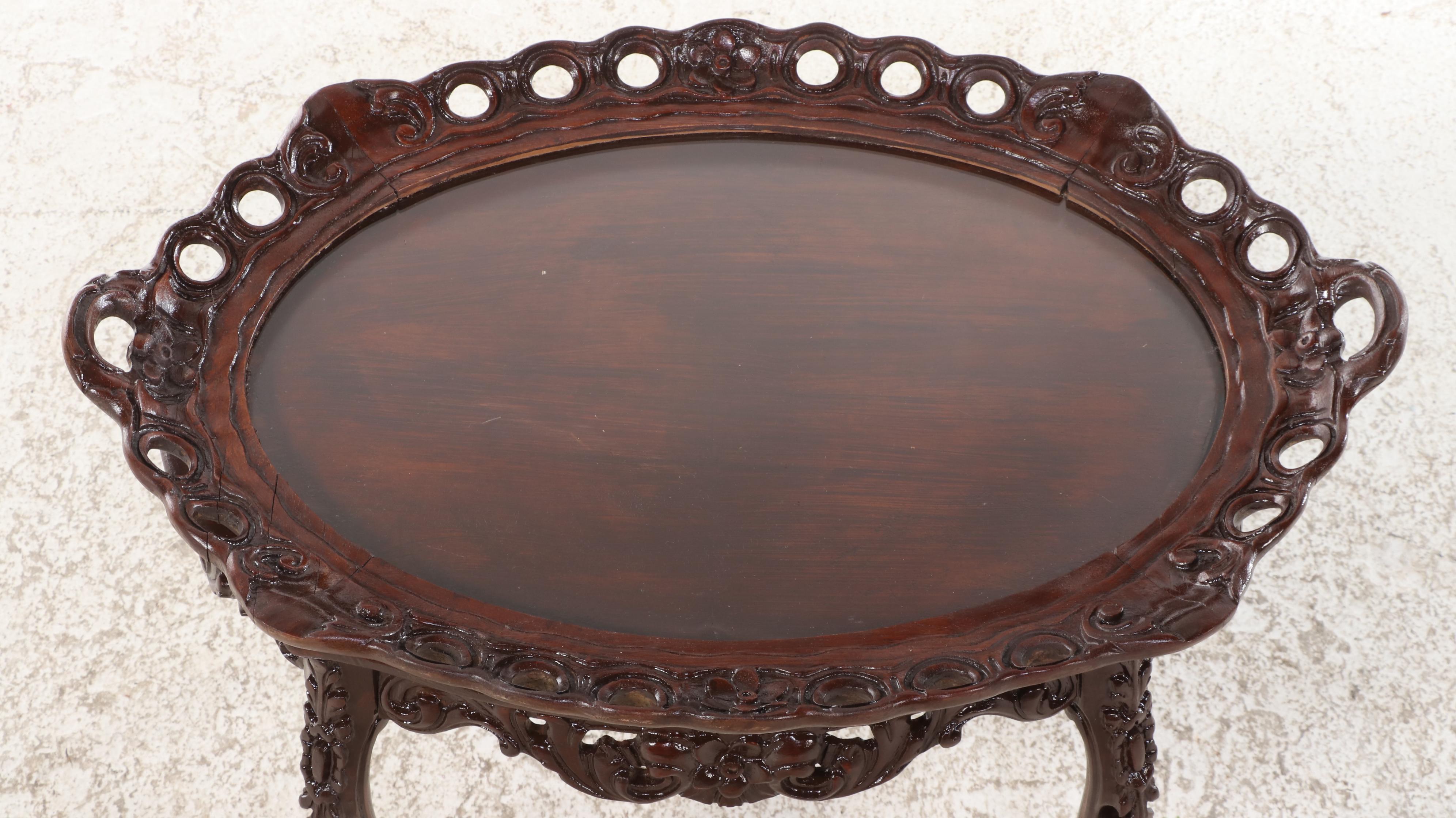 Louis XV Style Carved Hardwood and Glass Tray-Top Side Table, 20th Century