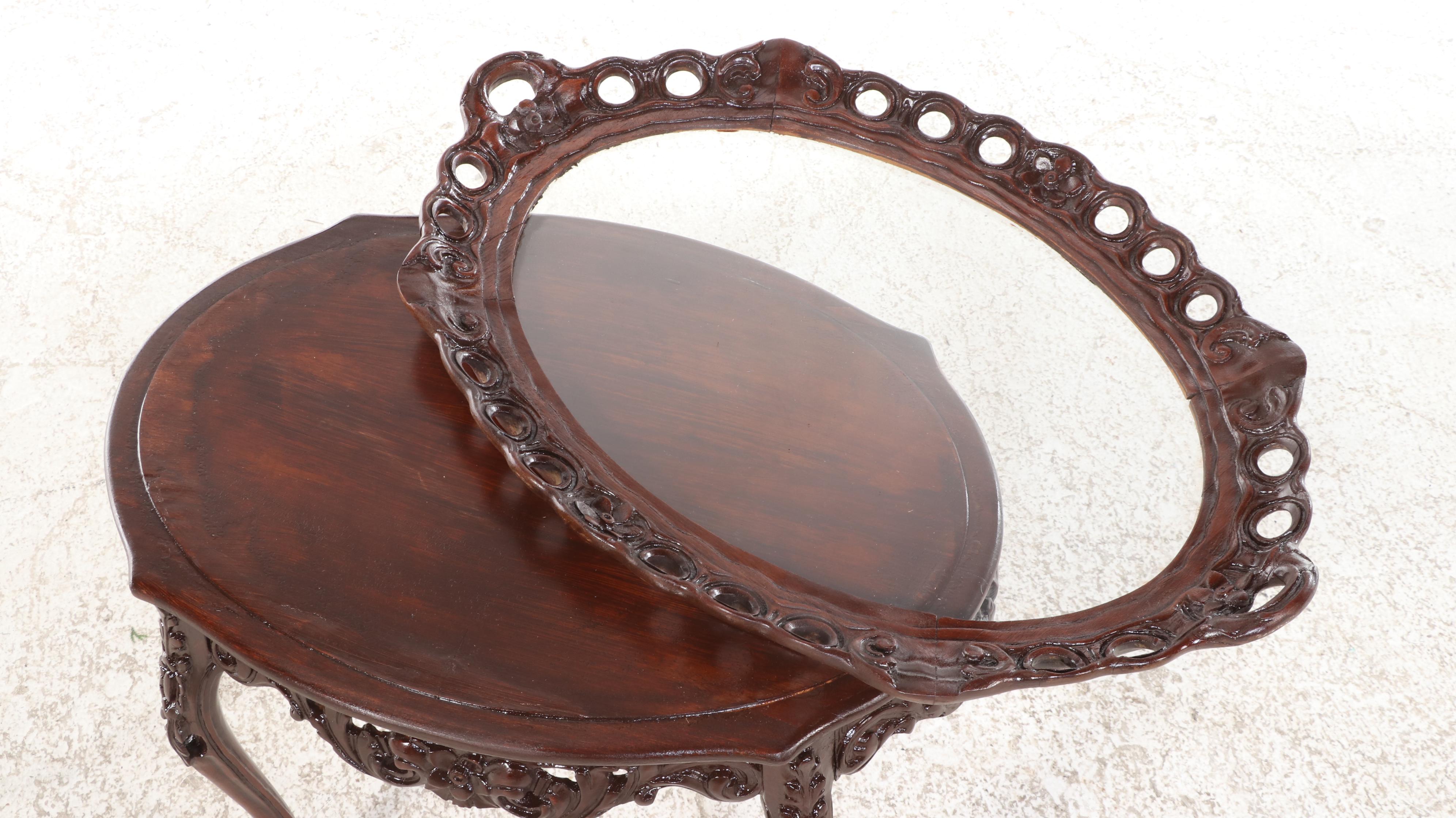 Louis XV Style Carved Hardwood and Glass Tray-Top Side Table, 20th Century
