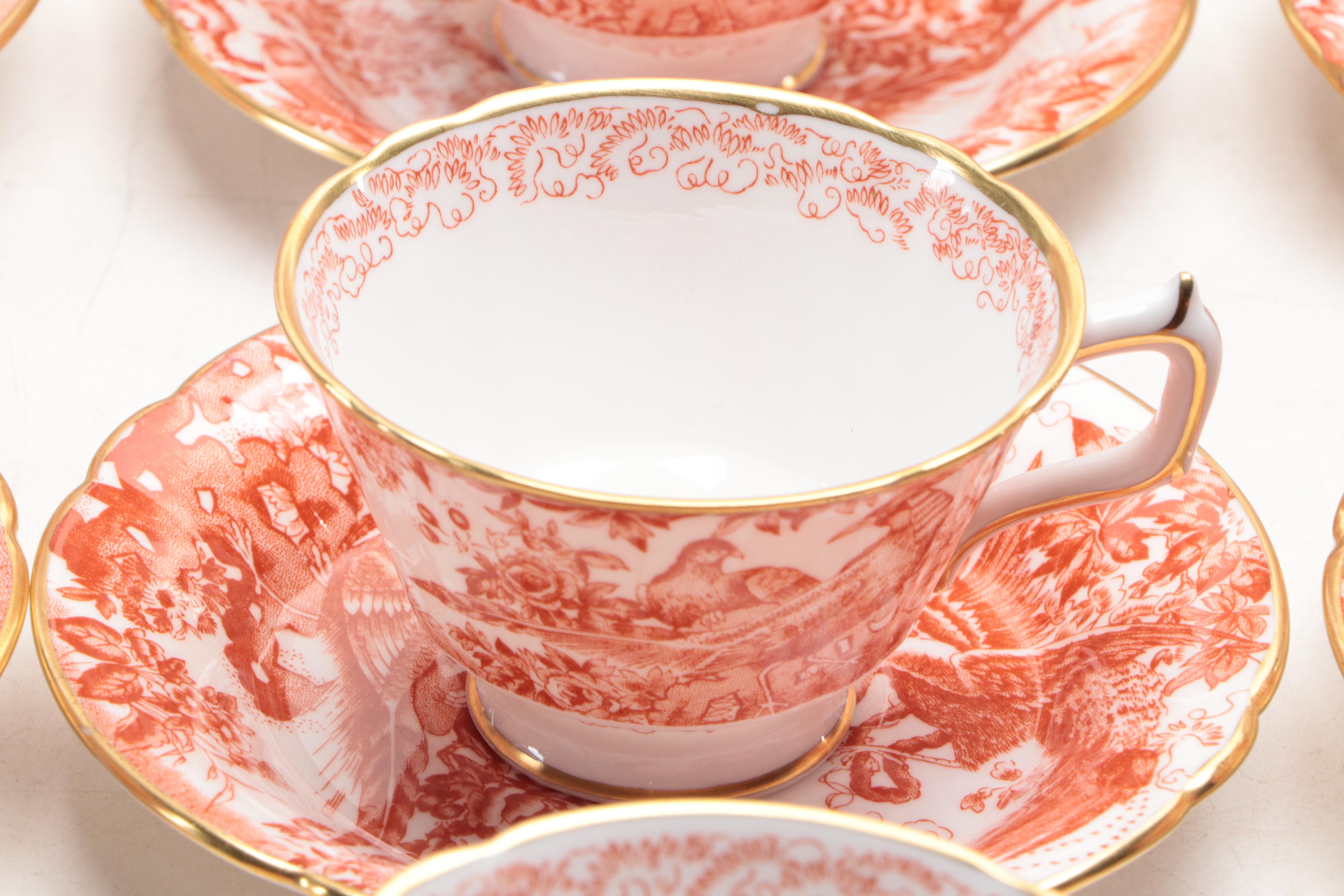 Royal Crown Derby "Red Aves" Bone China Dinnerware, Mid/Late 20th Century