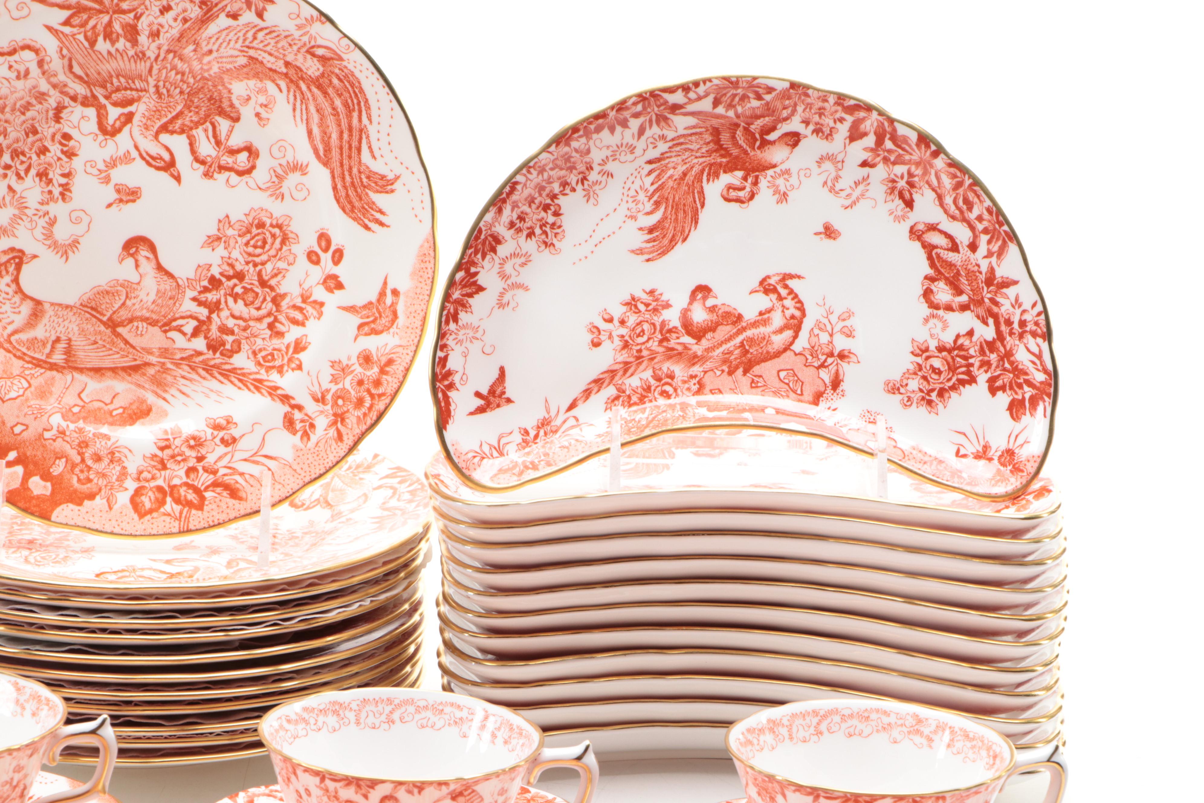 Royal Crown Derby "Red Aves" Bone China Dinnerware, Mid/Late 20th Century