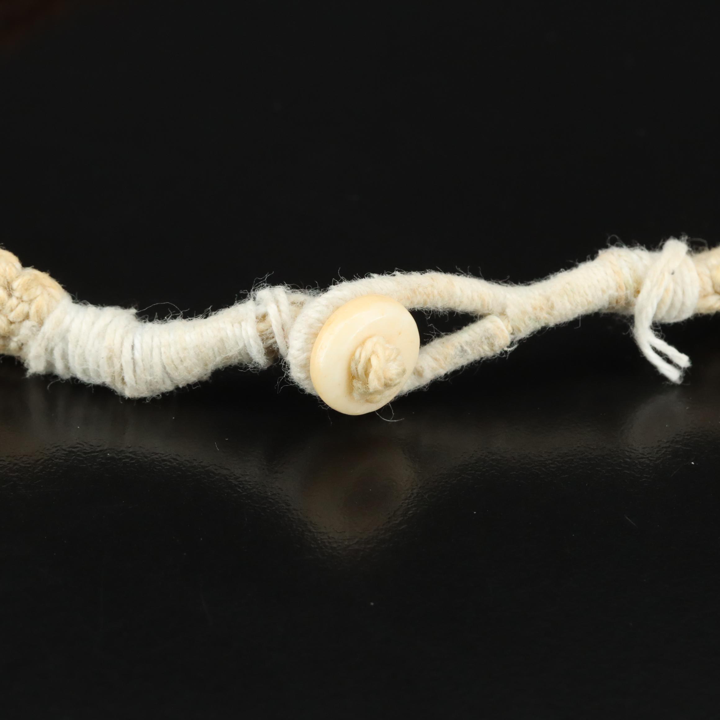 Glass Bead Torsade Necklace with Carved Bone Clasp