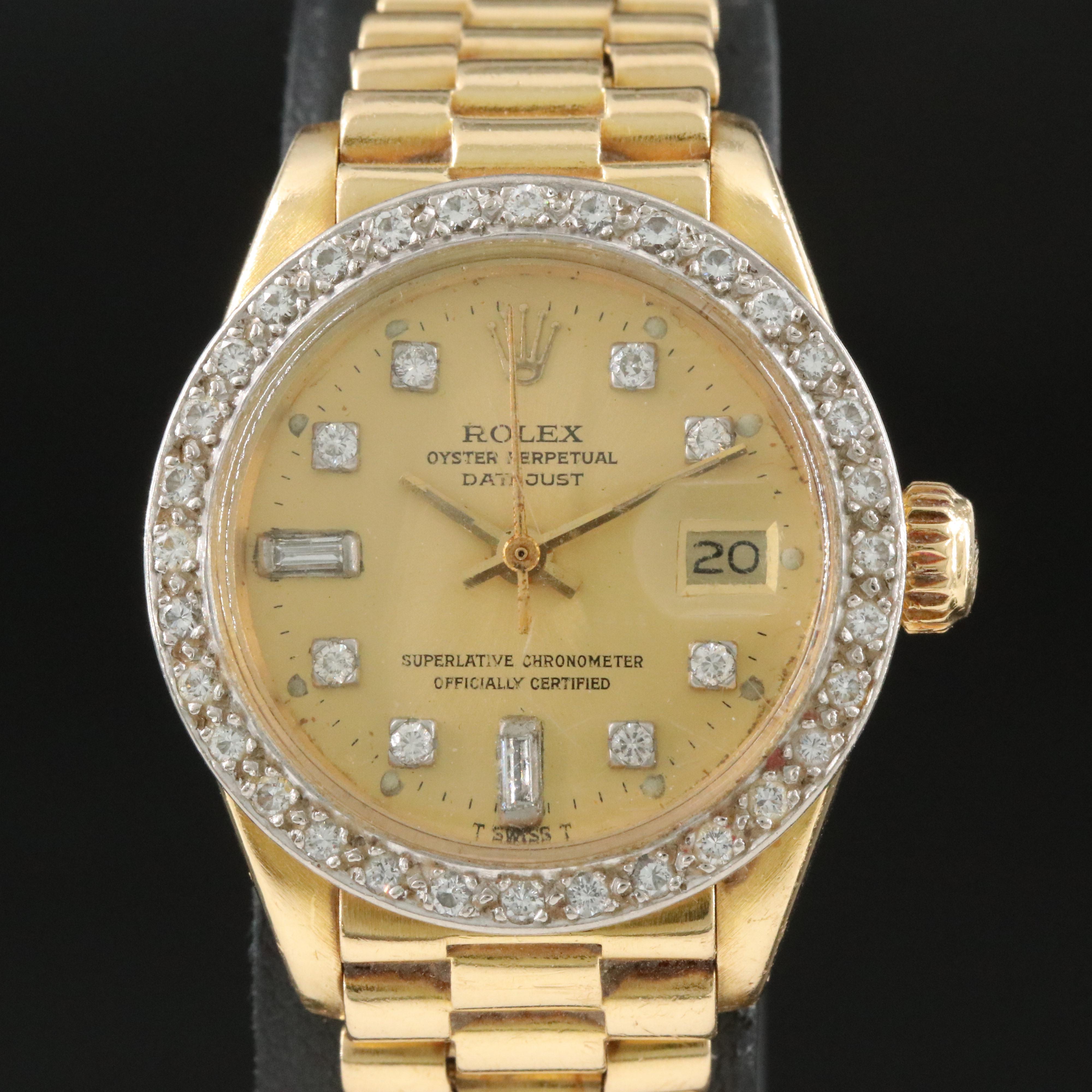 Rolex Datejust 6916 Custom Diamond Set 18K Gold Watch