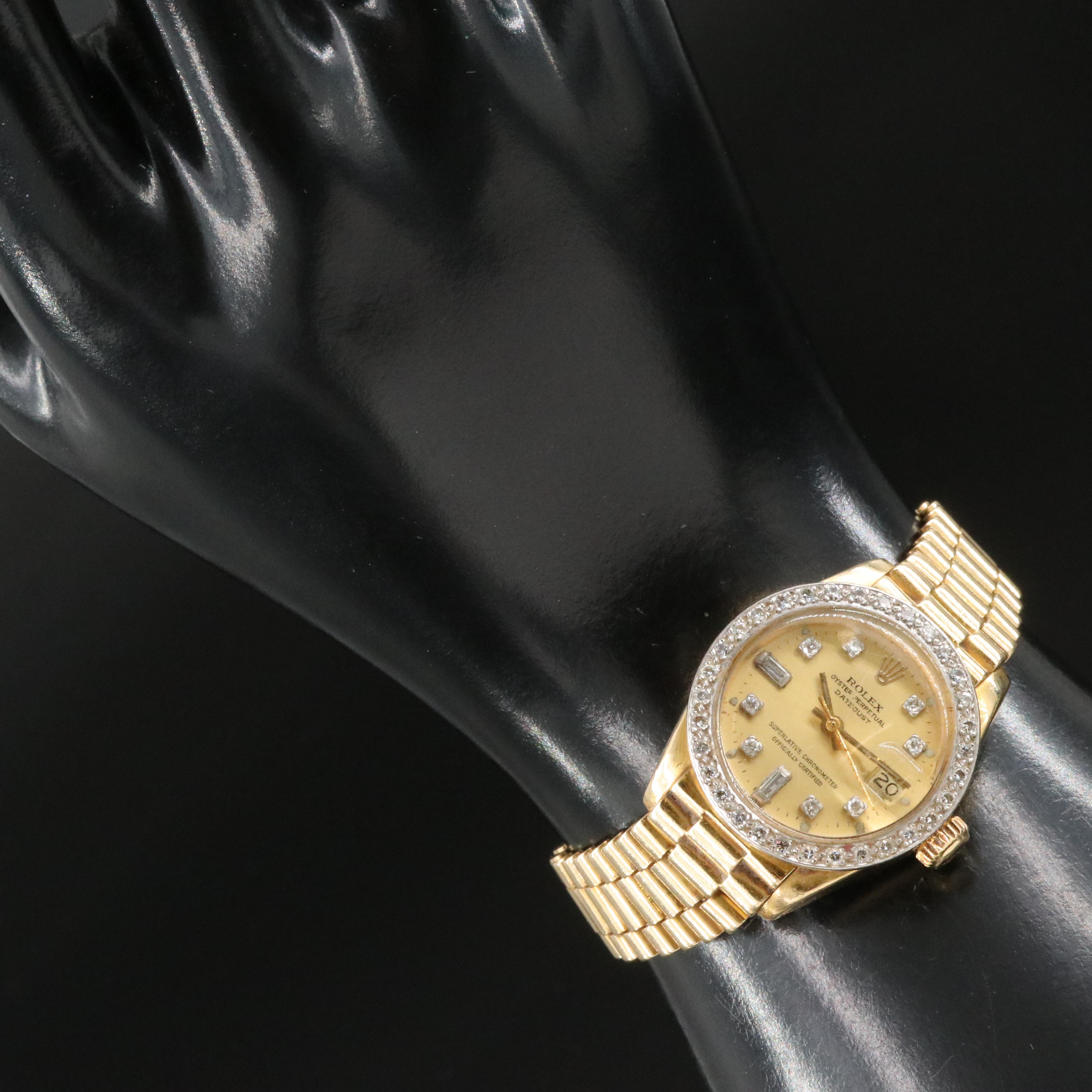 Rolex Datejust 6916 Custom Diamond Set 18K Gold Watch