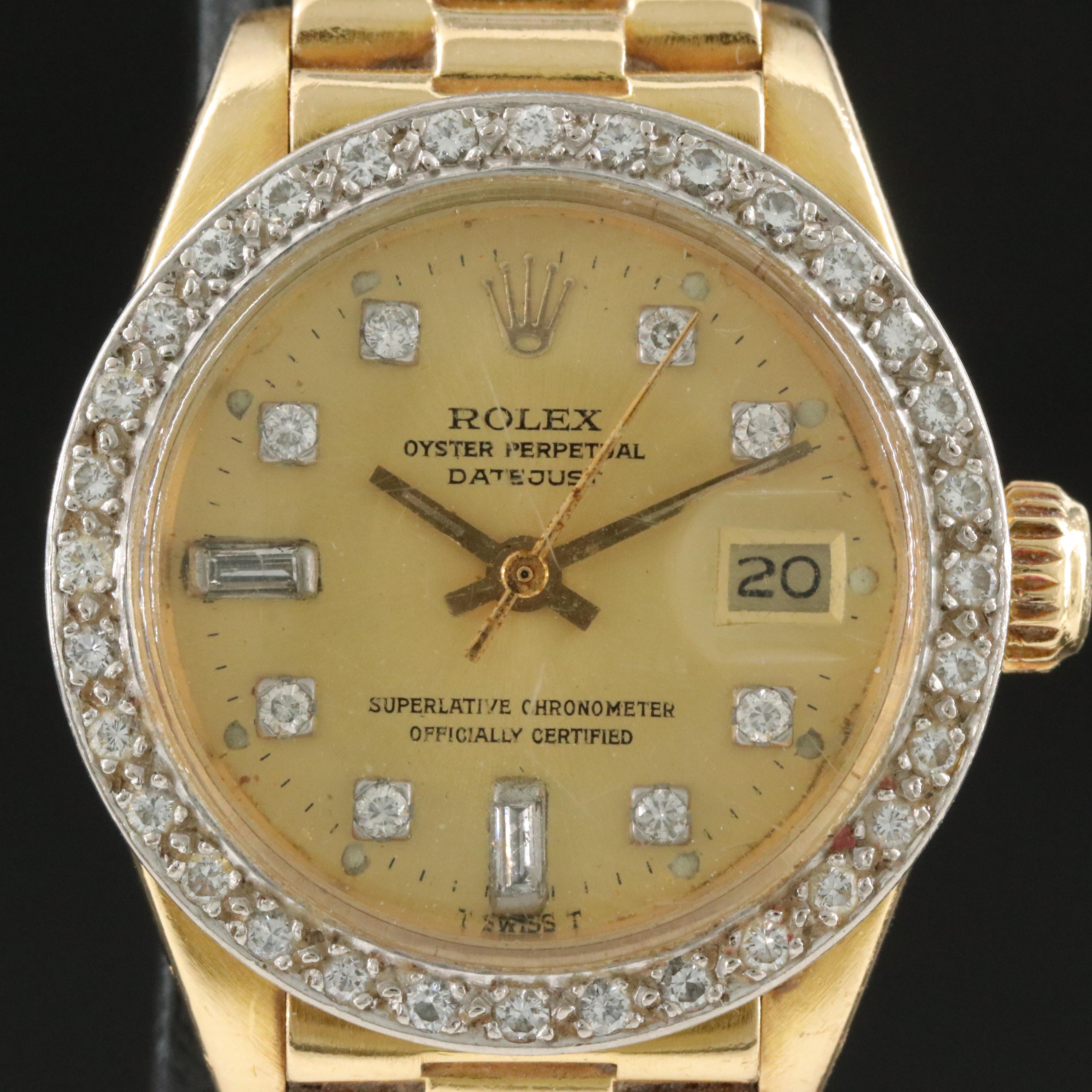 Rolex Datejust 6916 Custom Diamond Set 18K Gold Watch